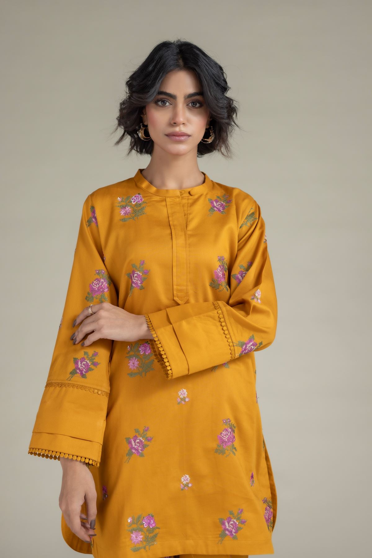 Embroidered Textured Cotton Kurta - 25-10-12E1-04TA-VG