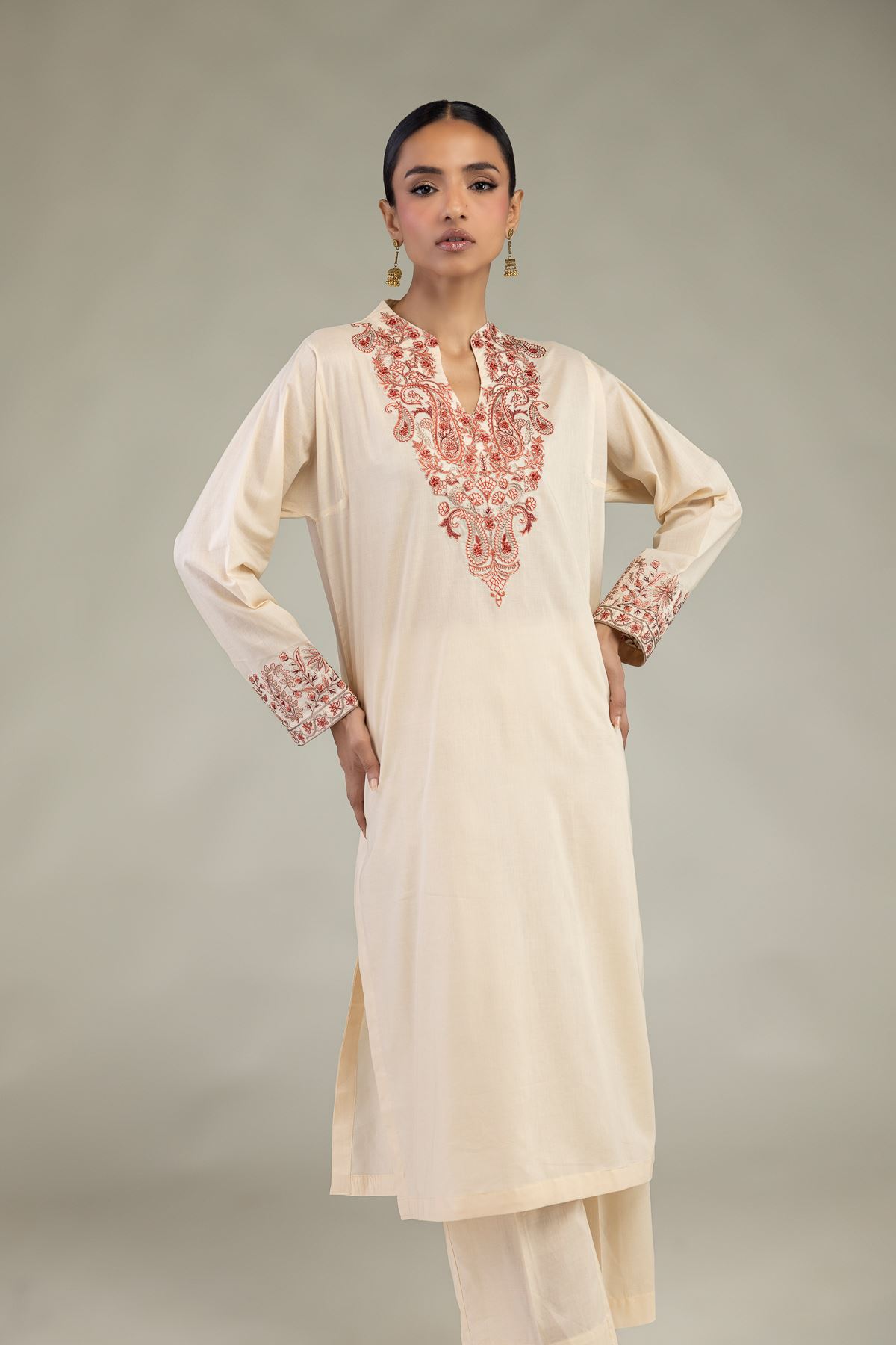 Embroidered Cambric Long Cambric Kurta - 1-26-226-A-I1-VG