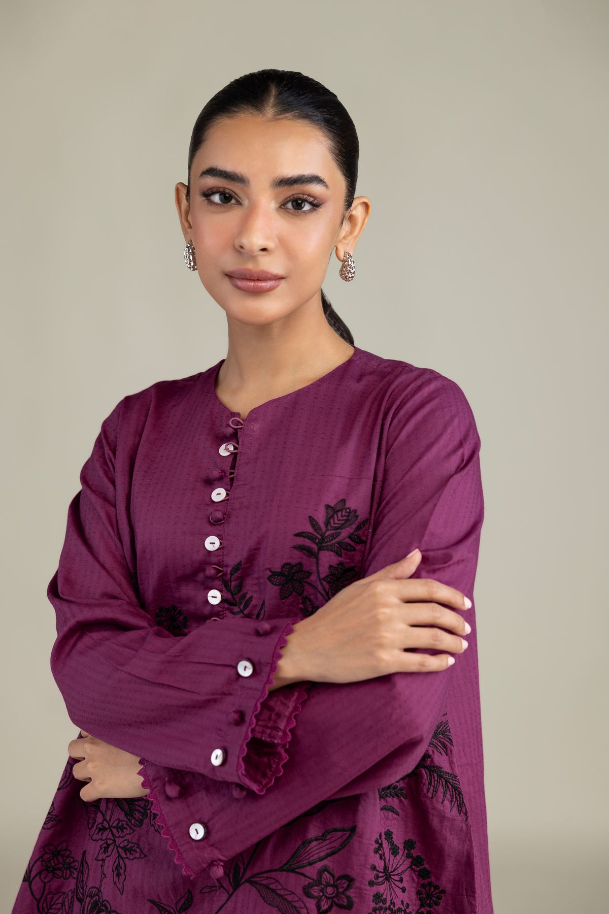 Embroidered Cotton Dobby Short Floral Kurta - 1-26-226-B-H1-VG