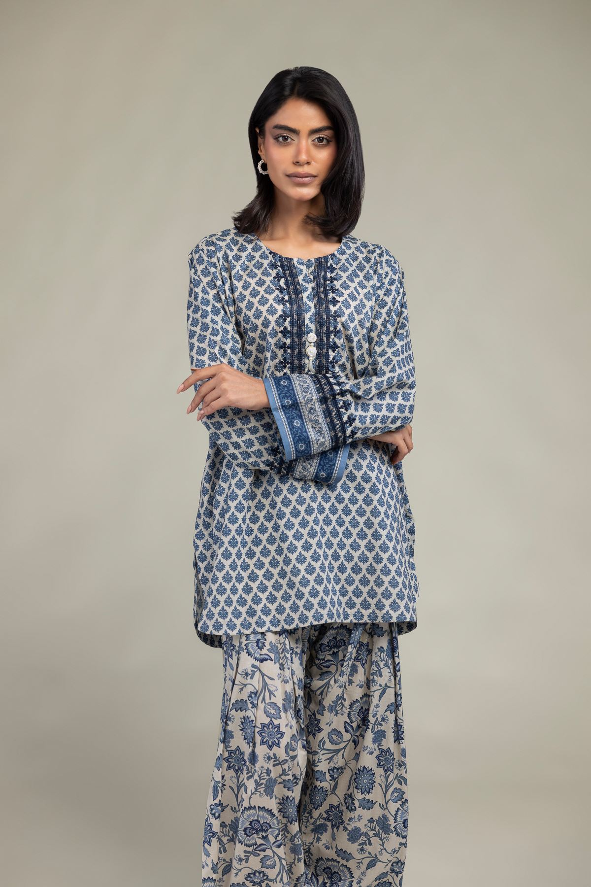 Embroidered Cambric Blue Cambric Kurta - T-A22-26-208FC2-VG