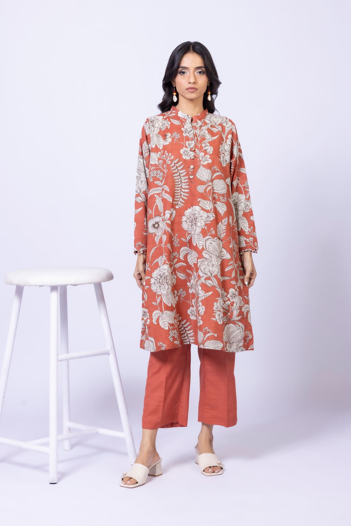Printed Textured Cotton Kurta - 25-10-11E4-04TB-VG