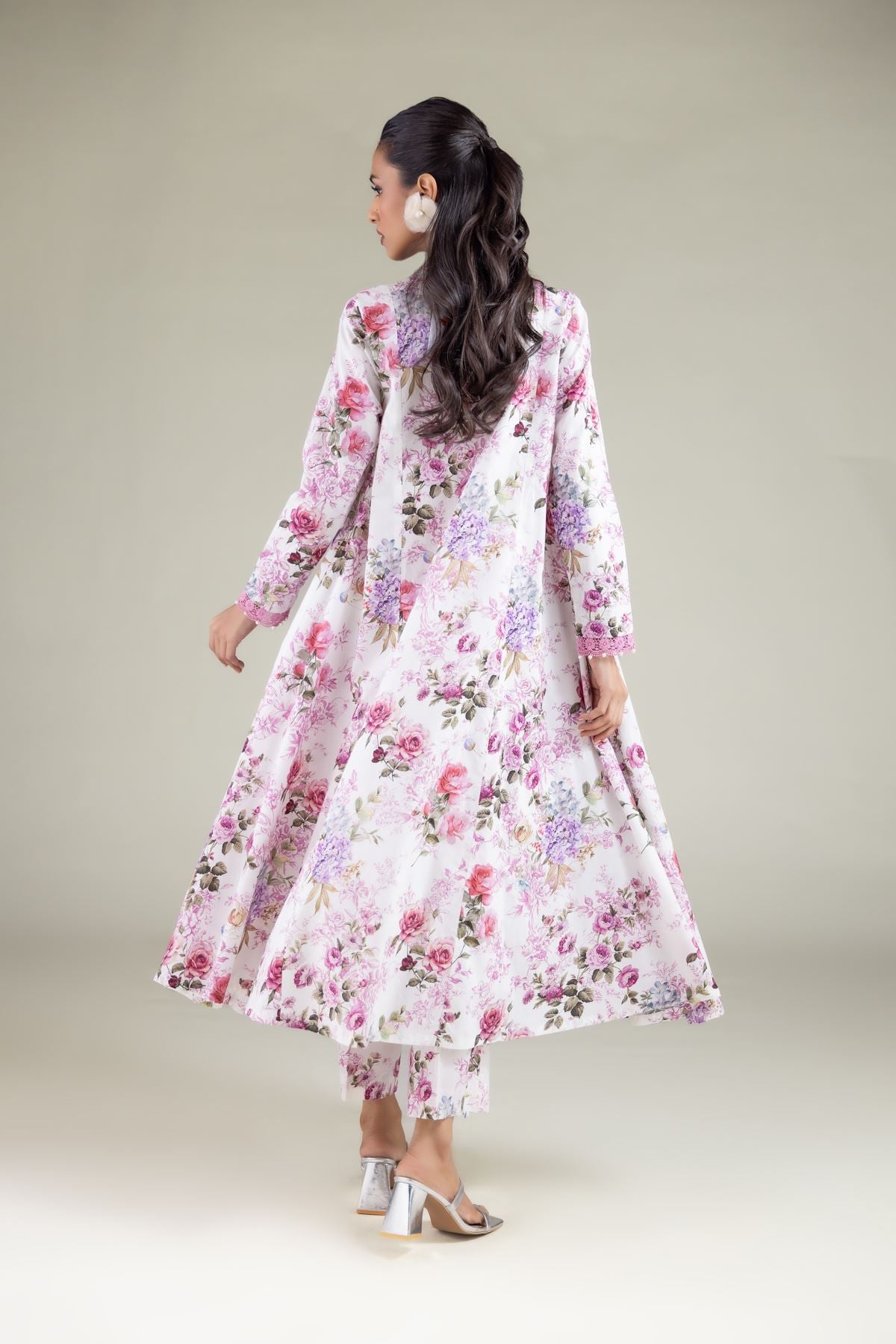 Embroidered Cambric Floral Longline Kurta - T-A22-26-105FD2-VG