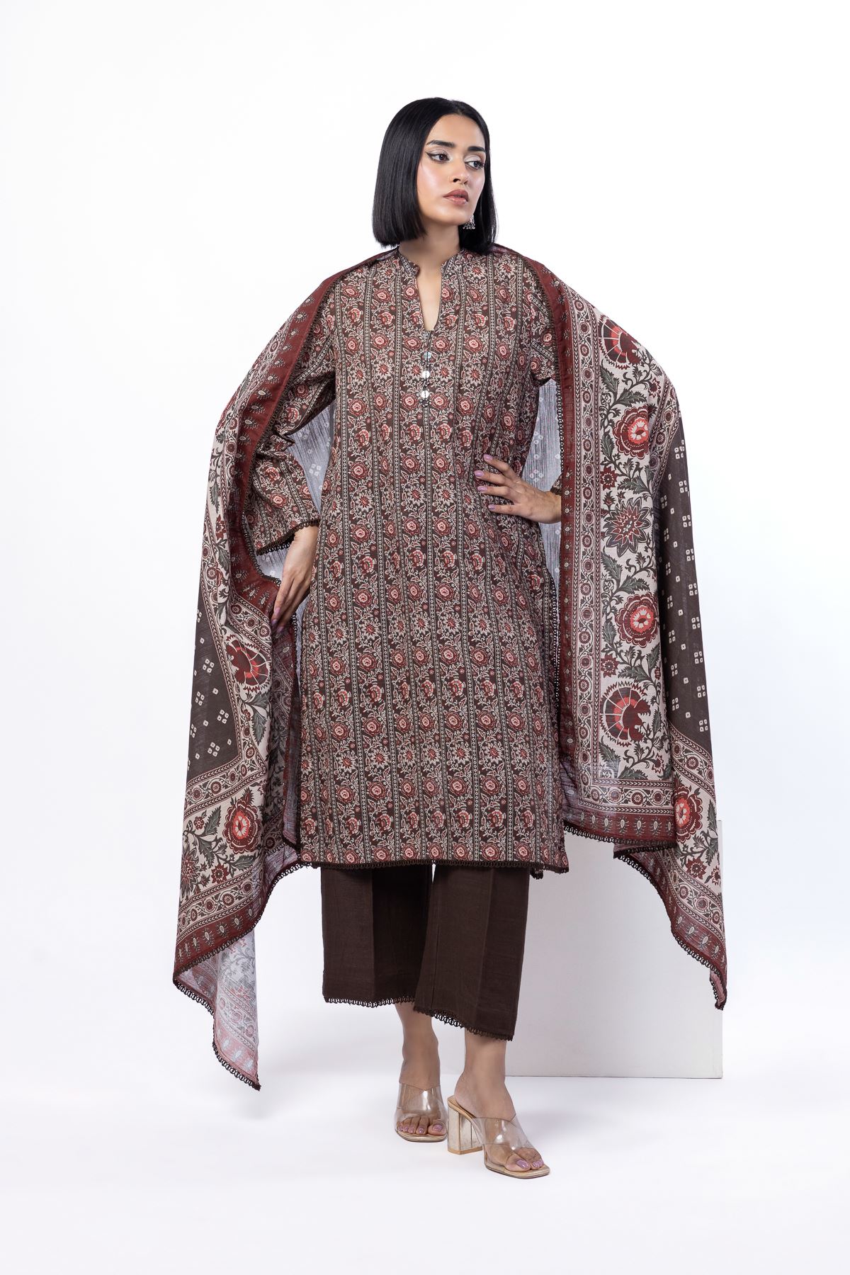 Printed Light Khaddar Fabrics 3 Piece - KW38A-VG