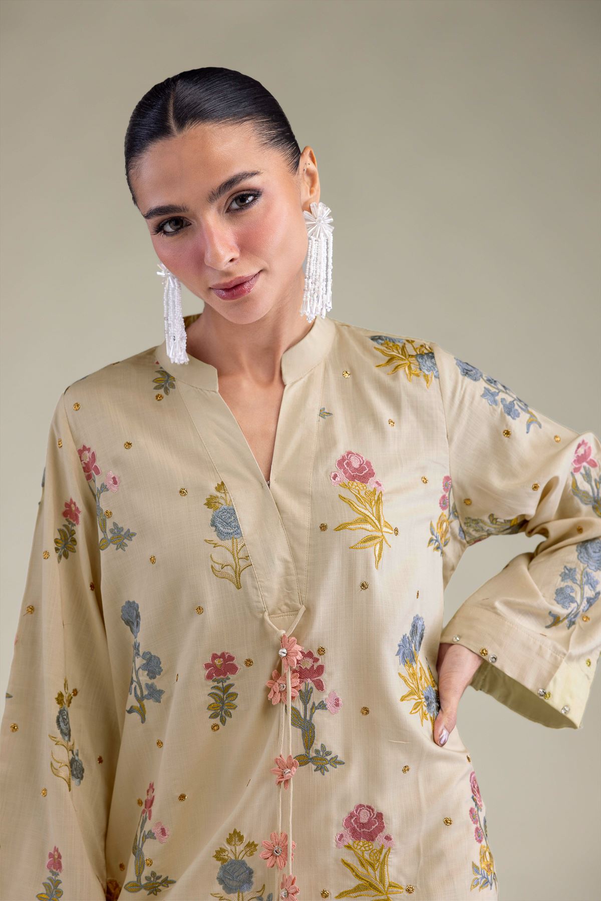 Embroidered Raw Silk Short Silk Kurta - 2-26-206-A-E1-VG
