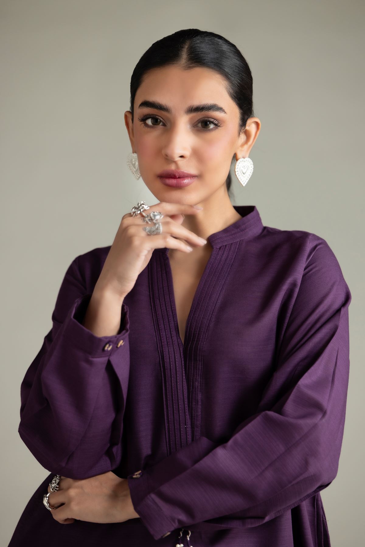 Dyed Textured Cotton Long V-Neck Kurta - 1-26-129-A-E-VG