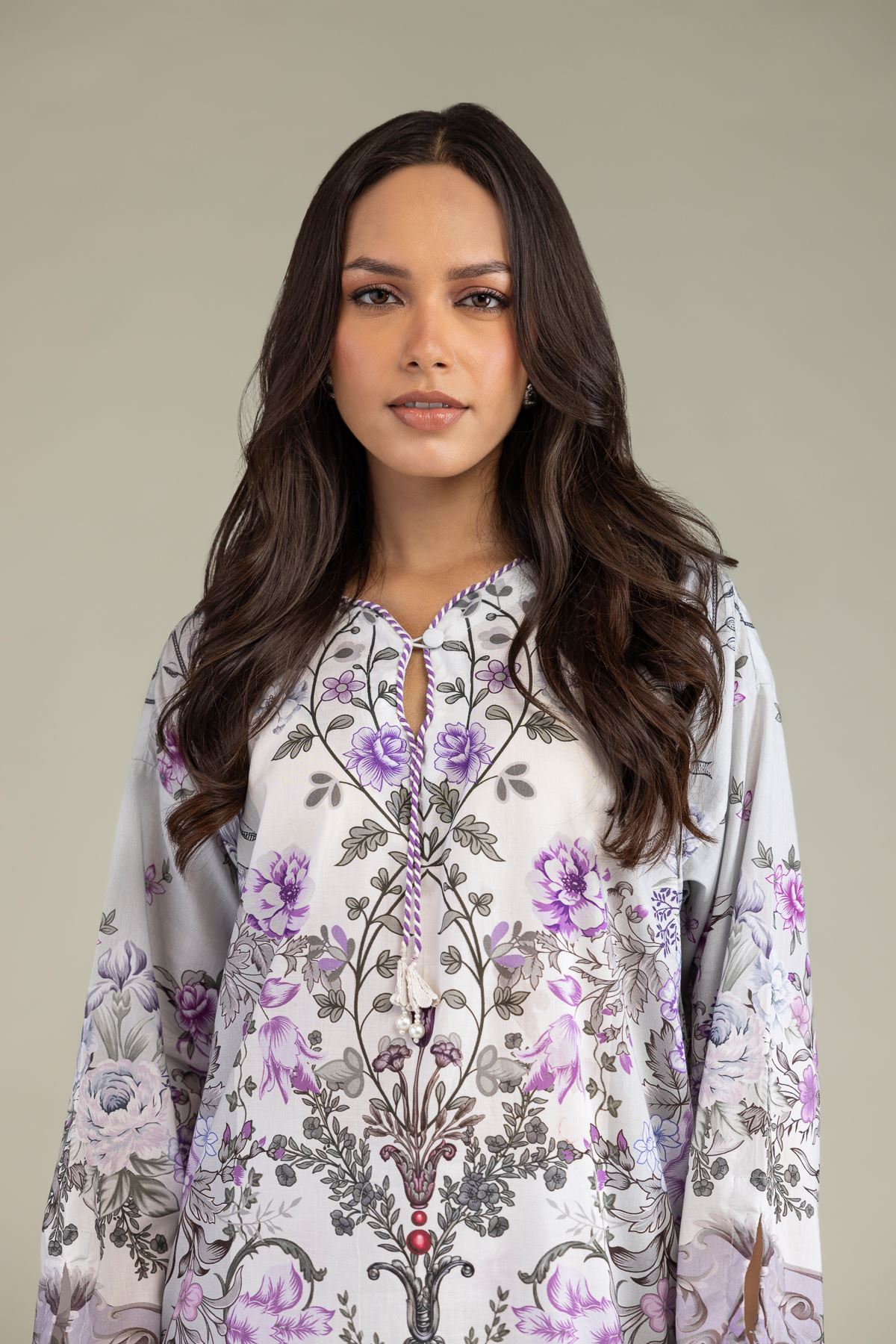 Printed Cambric Floral Cambric Kurta - 1-26-229-B-F1-VG