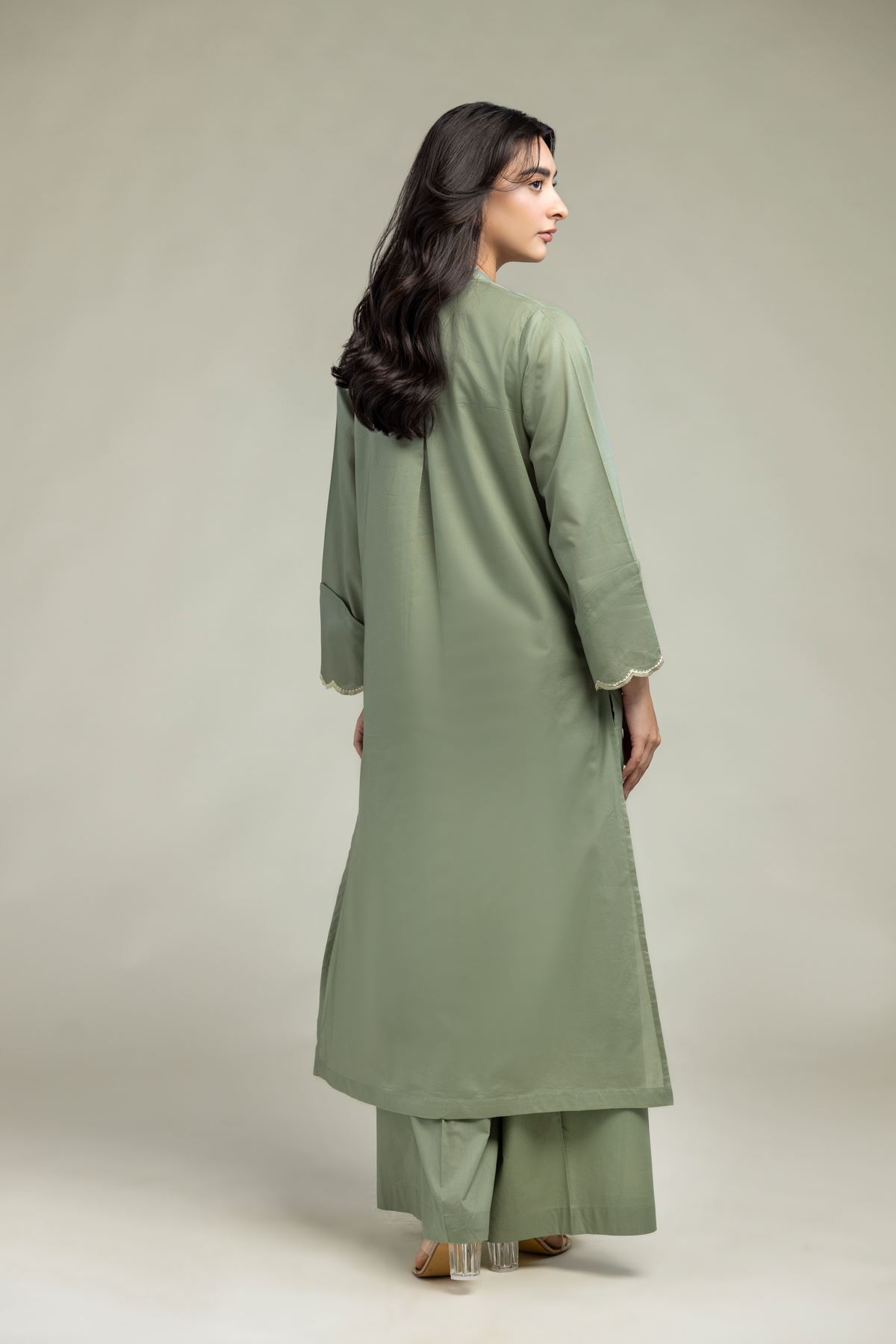 Cambric Long V-Neck Kurta - 1-26-301-B-I1-VG