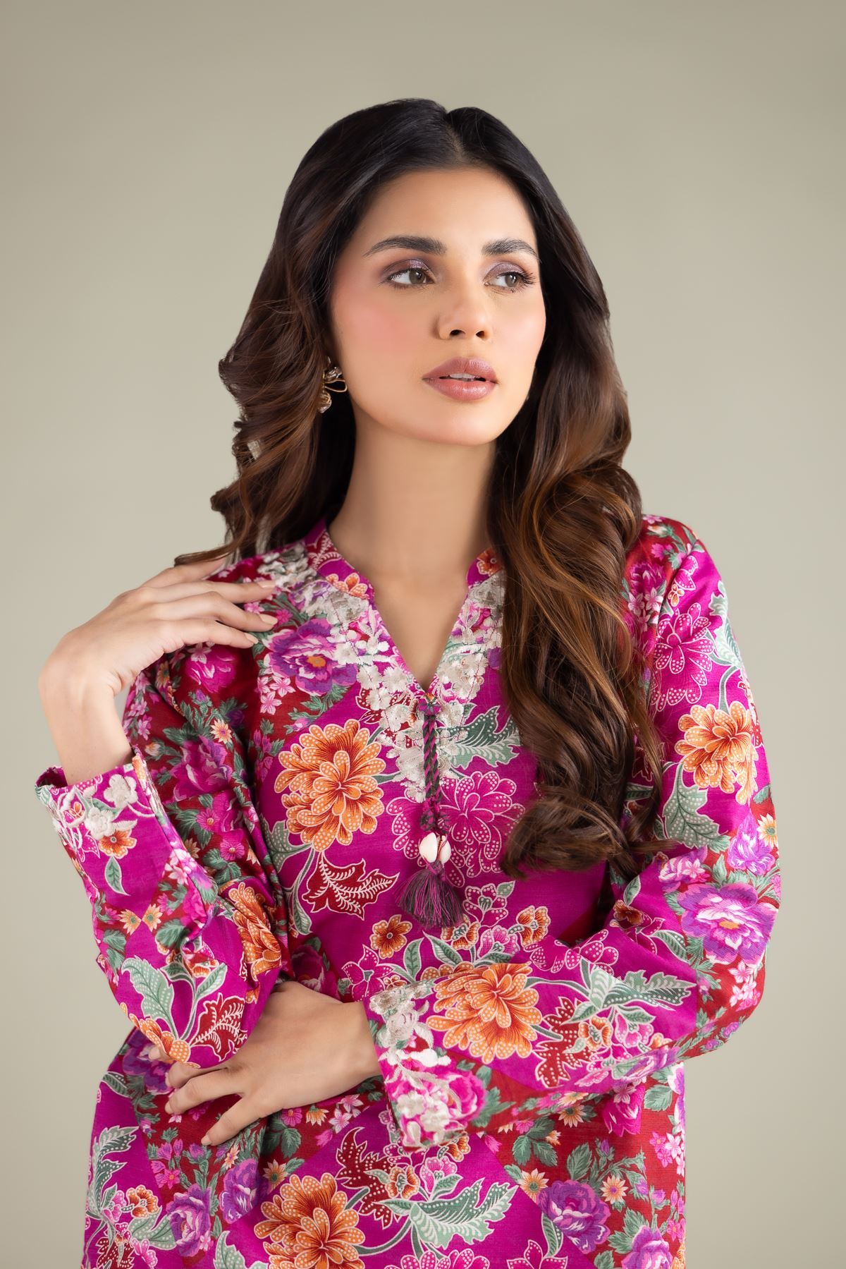 Embroidered Textured Cotton Floral Tassel Kurta - 1-26-101-A-D-VG