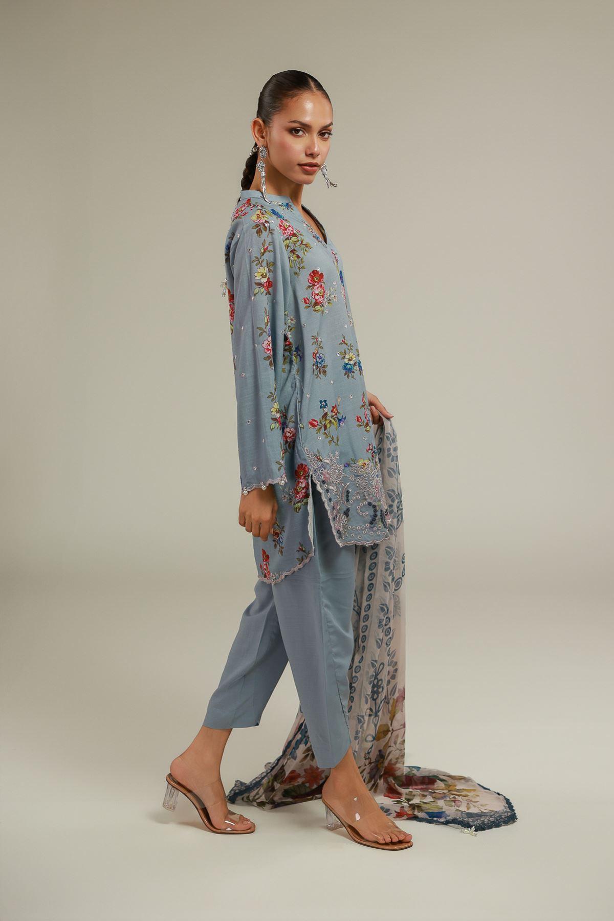 Embroidered Chiffon Floral Draped Dupatta - 2-26-101-A-D-VG