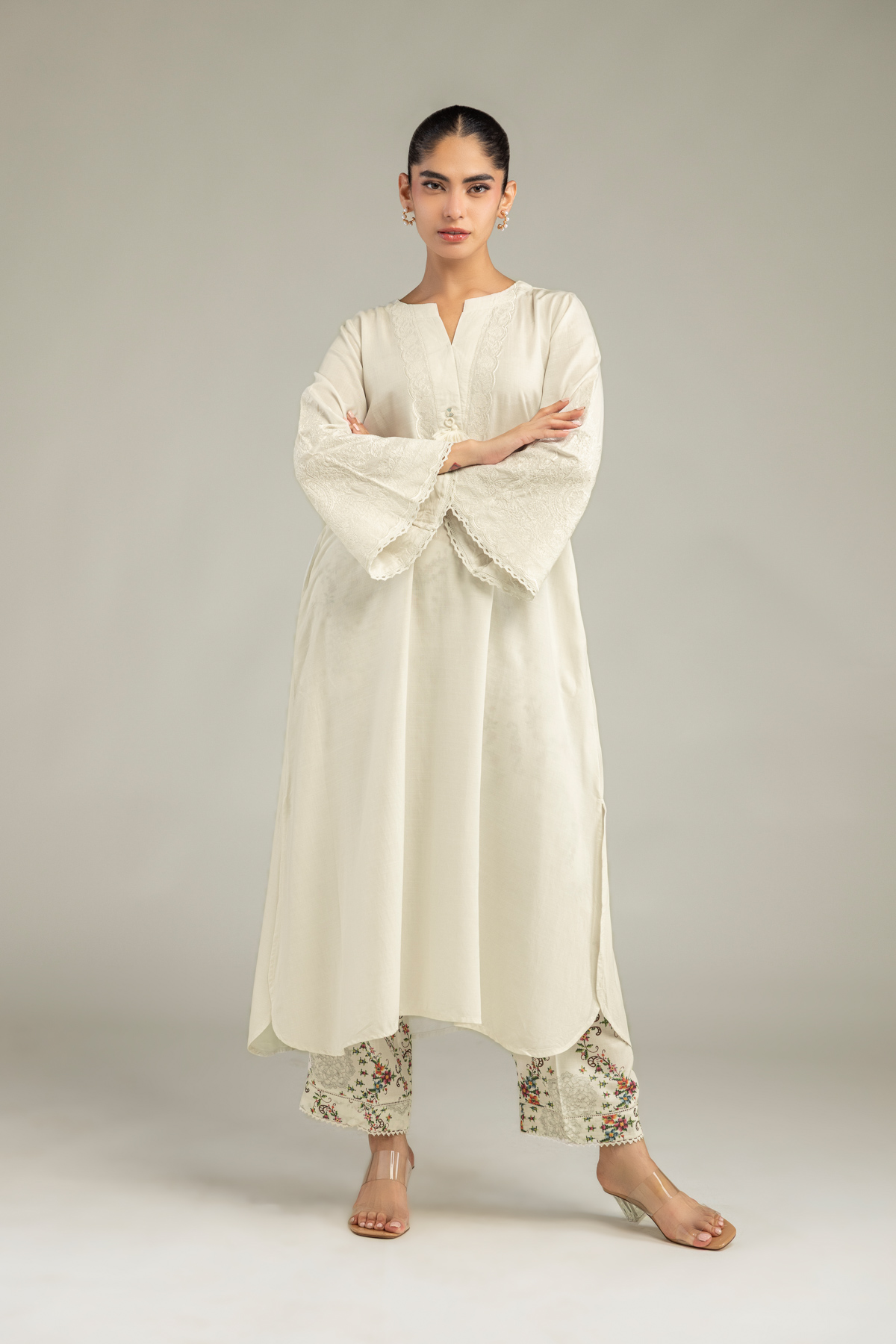 Embroidered Raw Silk Off-White Silk Kurta - 1-26-102-A-F-VG