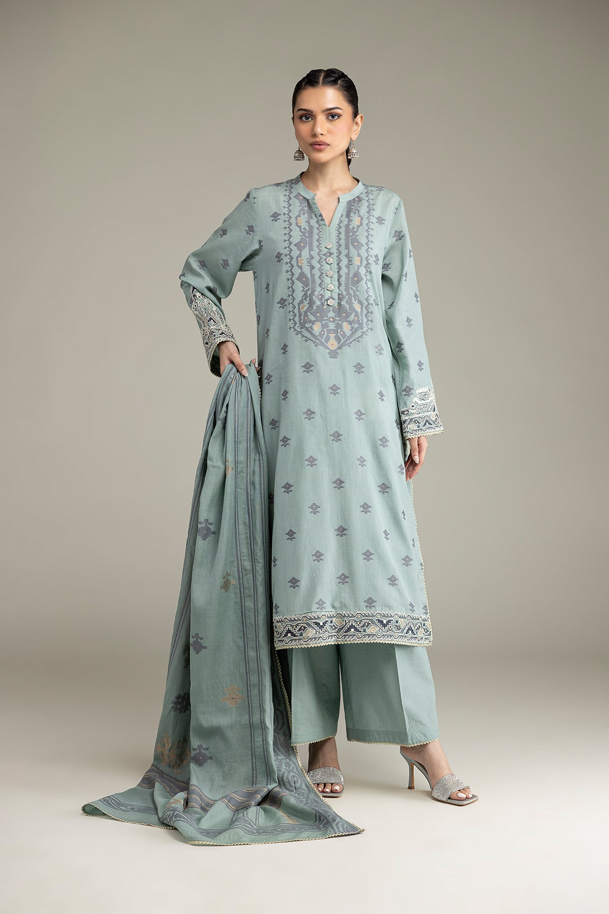 Embroidered Jacquard Fabrics 3 Piece - T-A33-26-207FD1-VG
