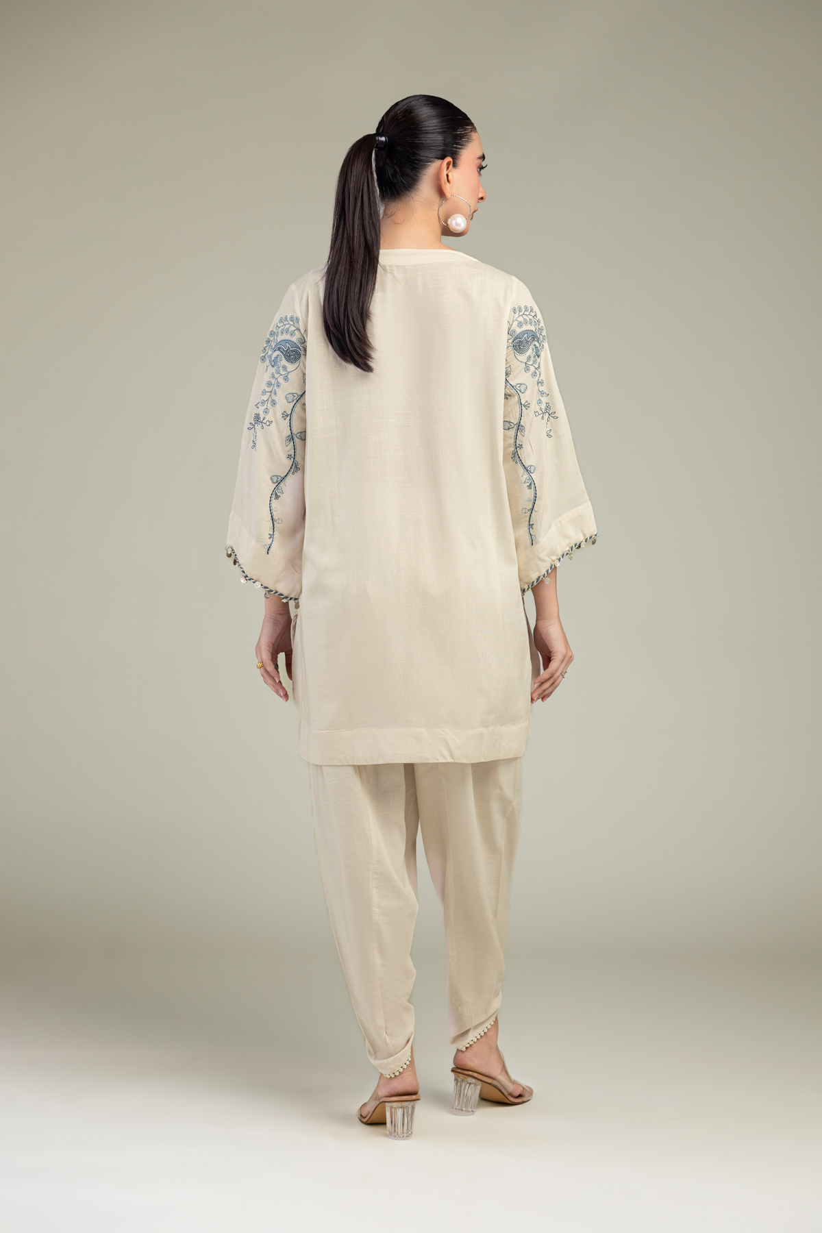 Embroidered Raw Silk Short Silk Kurta - 1-26-309-B-D1-VG