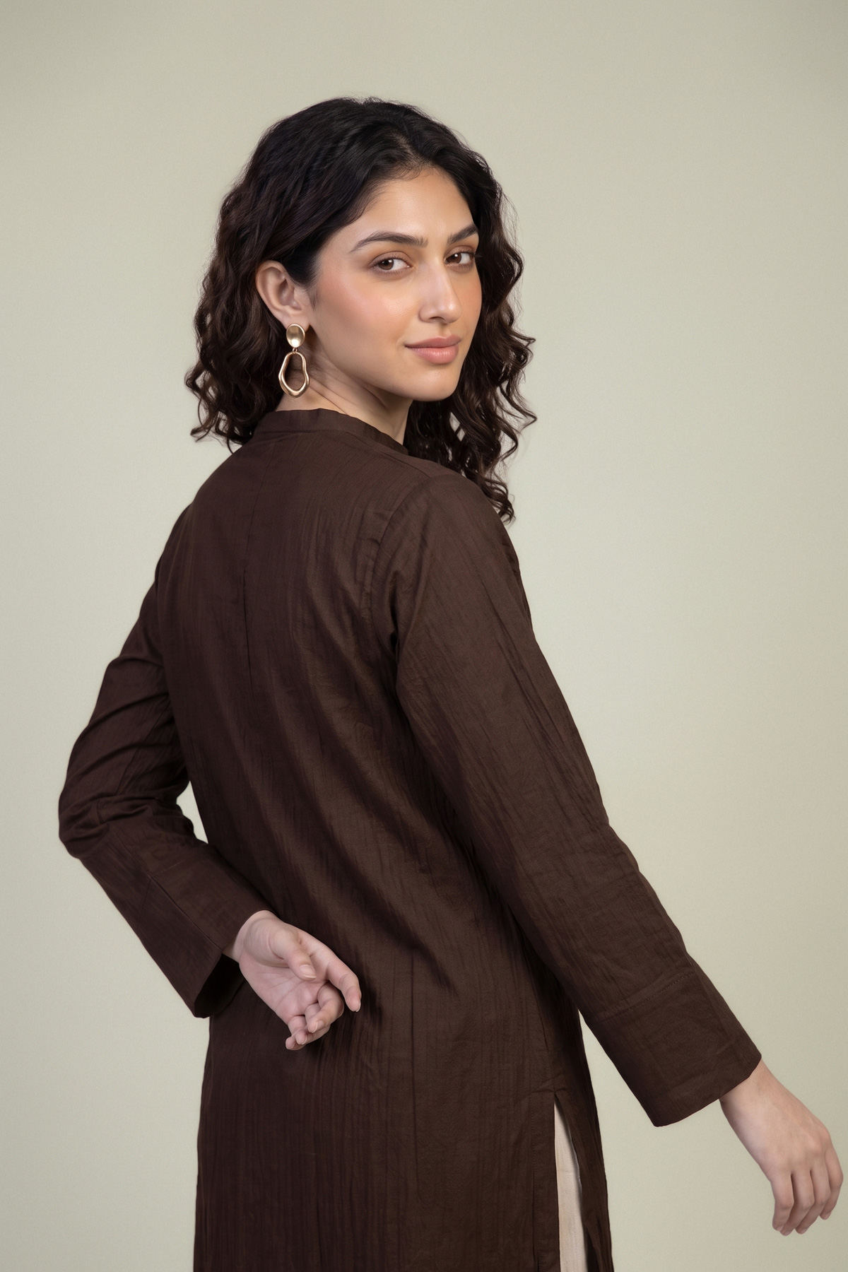 Embroidered Cotton Crinkle Brown Cotton Kurta - 1-26-102-A-F-VG