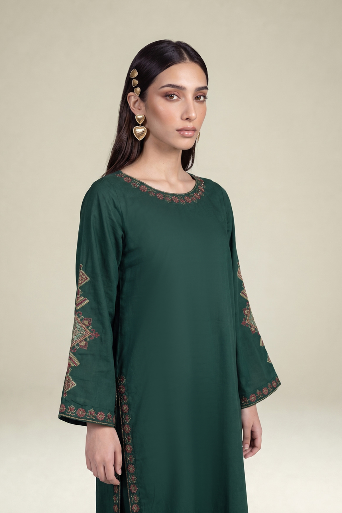 Embroidered Cambric Green Cambric Kurta - B1-2-26-106-A-C-VG