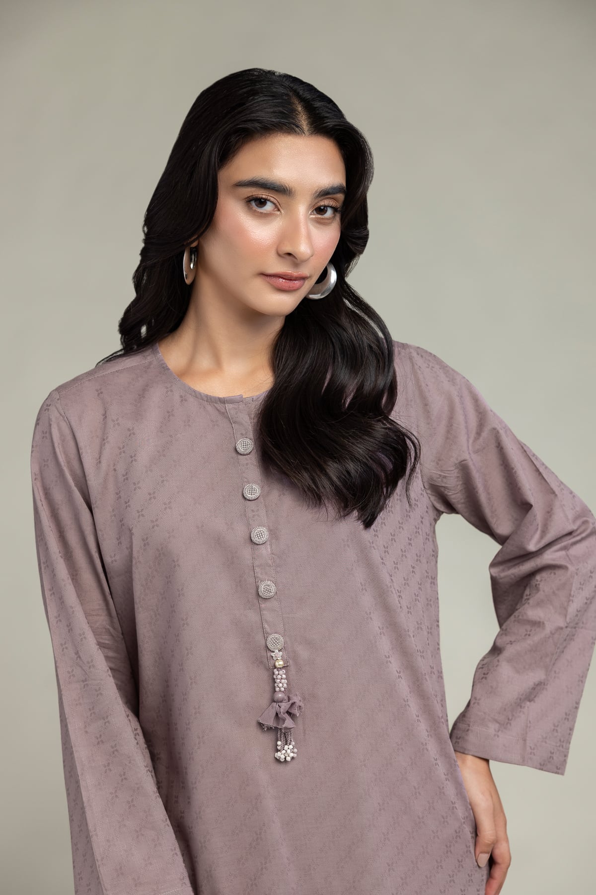 Dyed Cotton Dobby Cotton Longline Kurta - 2-26-308-A-G1-VG