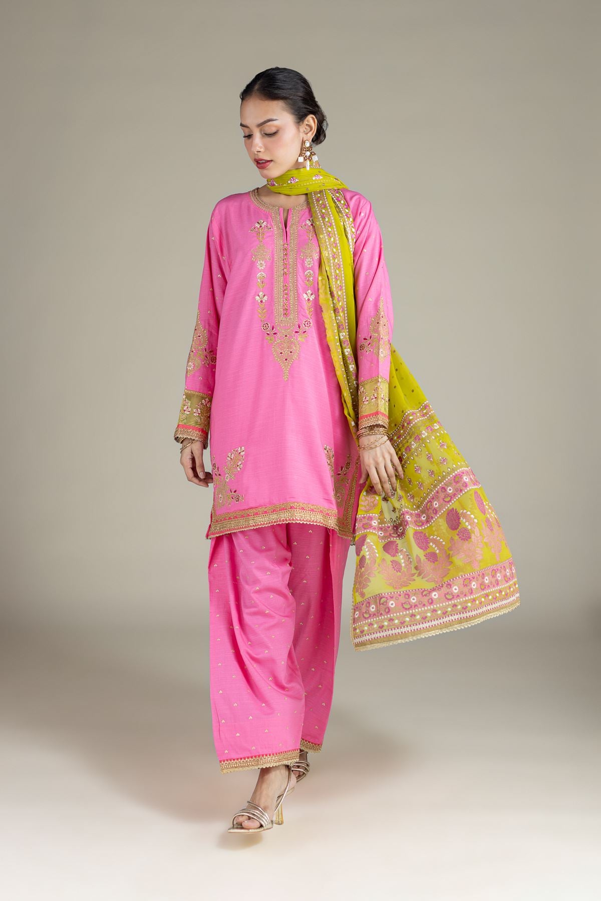Embroidered Raw Silk Pants - 25-10-10S6-07TB-VG