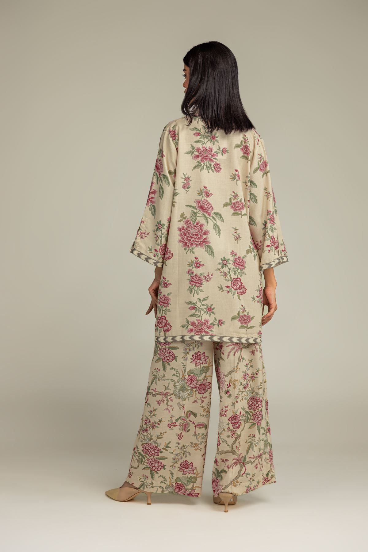 Printed Raw Silk Floral Longline Kurta - 1-26-102-A-F-VG