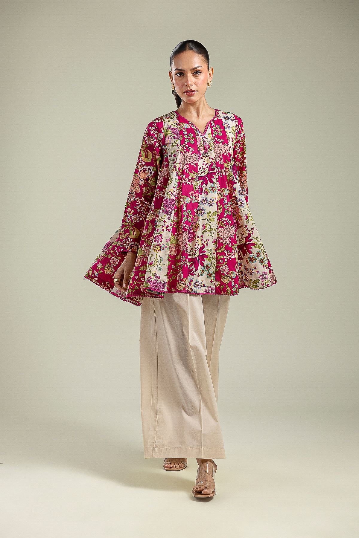 Printed Cambric Beige Solid Pants - 26-01-2E1-02TA-VG