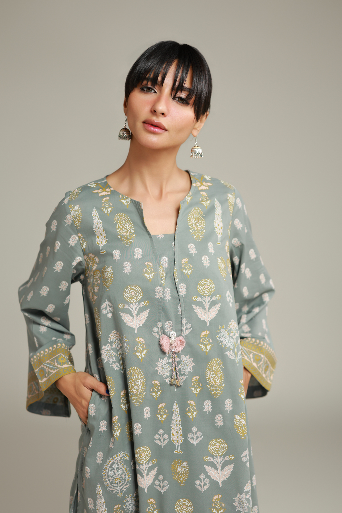 Printed Cambric Mint Cambric Kurta - 26-02-1E13-02TA-VG