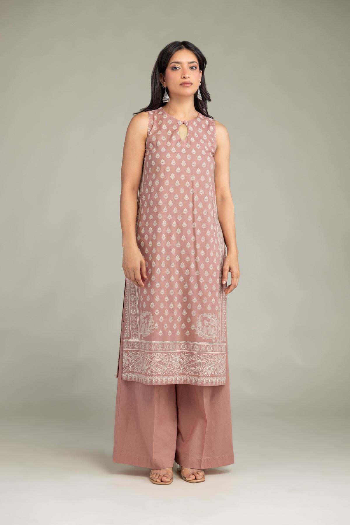 Printed Cambric Sleeveless Cambric Kurta - 2-26-308-A-G1-VG