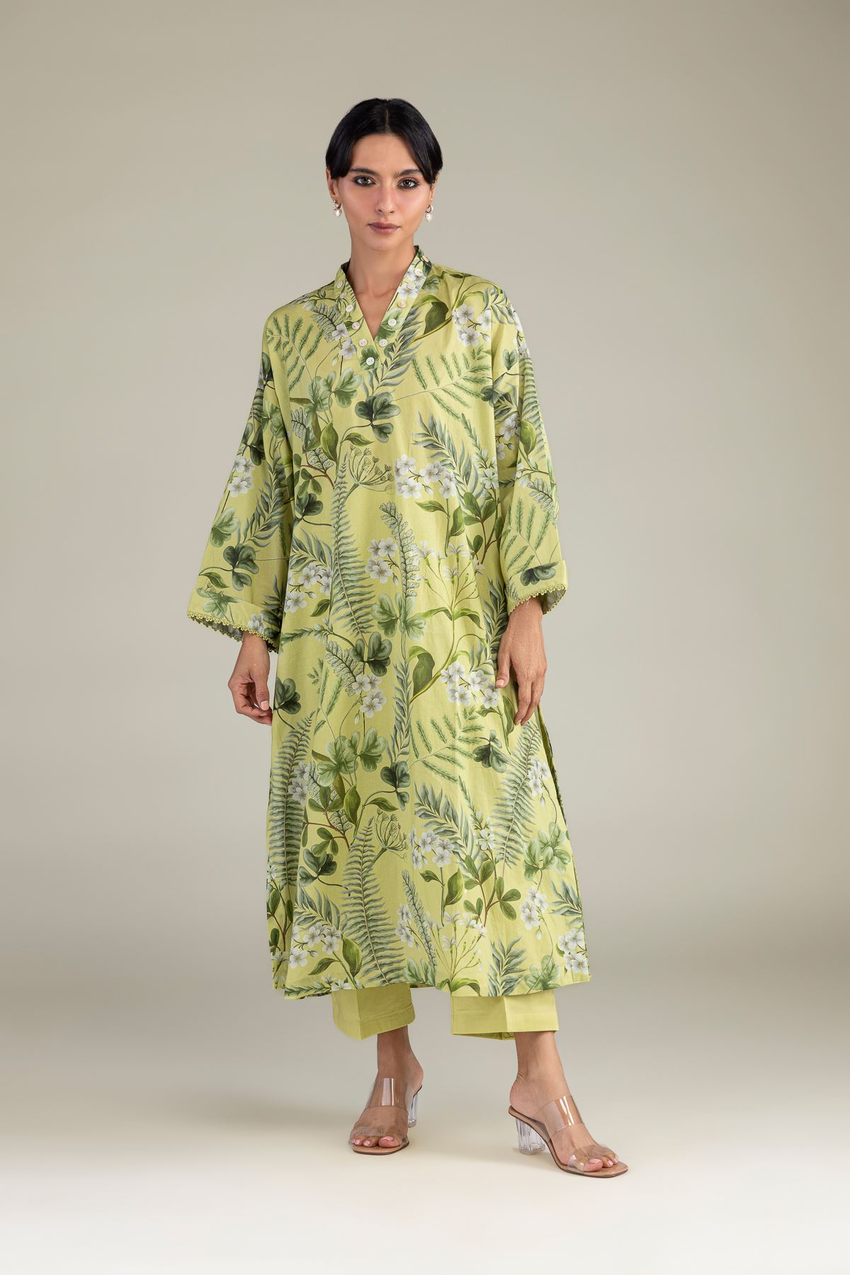 Printed Cambric Floral Longline Kurta - 2-26-301-B-F1-VG