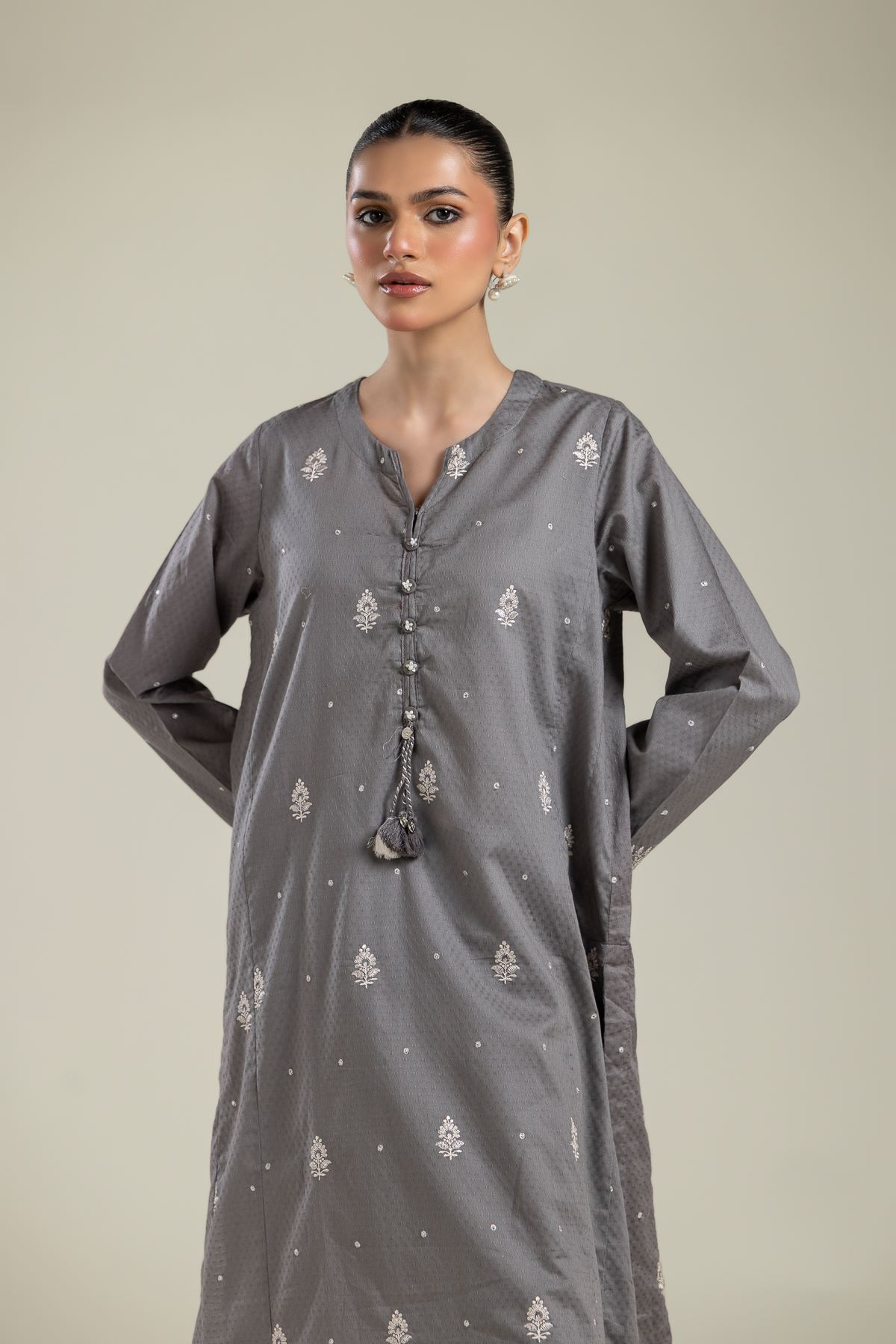 Embroidered Cotton Dobby Gray Cotton Kurta - 1-26-106-A-D-VG
