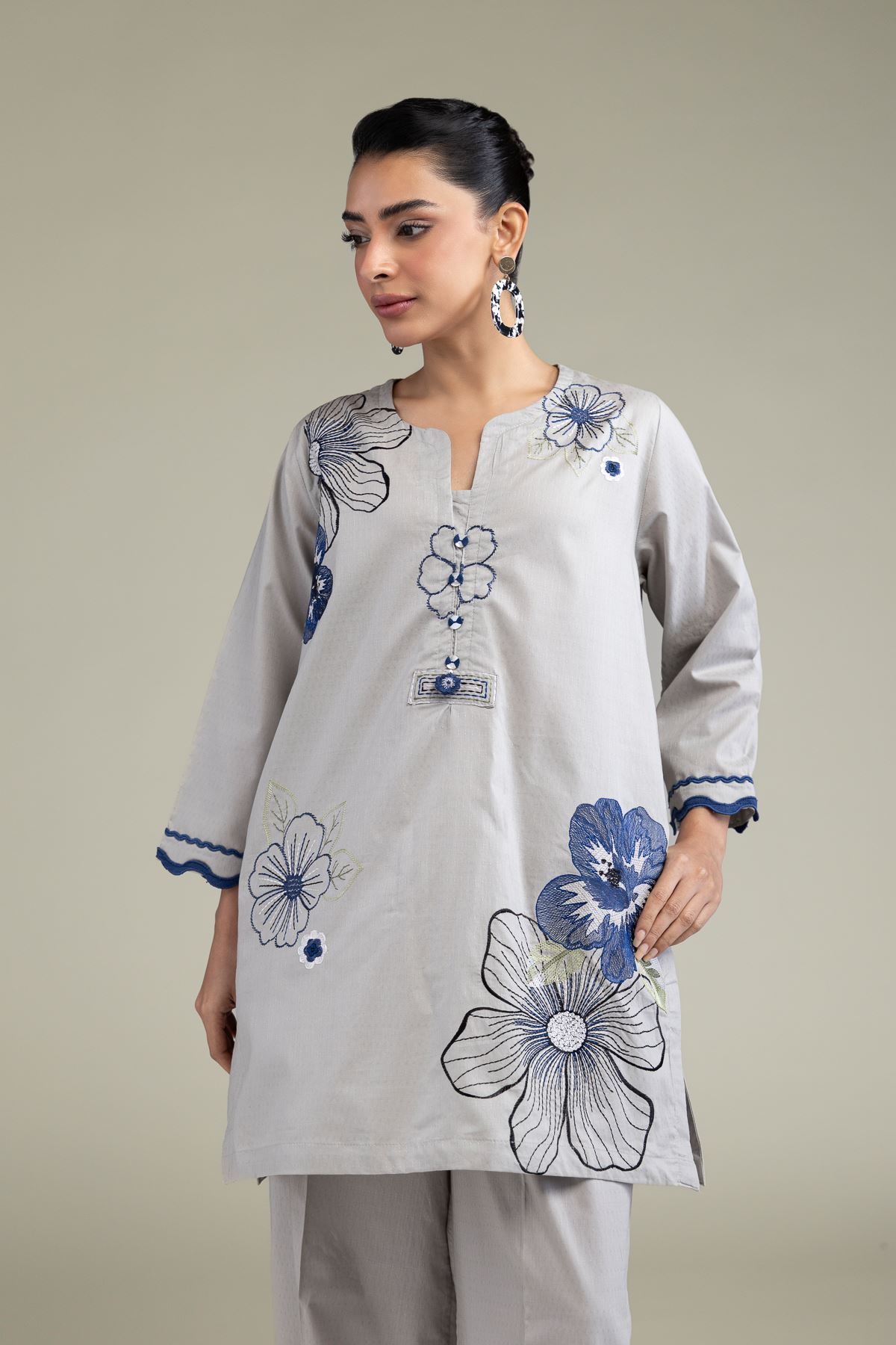Embroidered Cotton Dobby Floral Cotton Kurta - 1-26-202-A-F2-VG