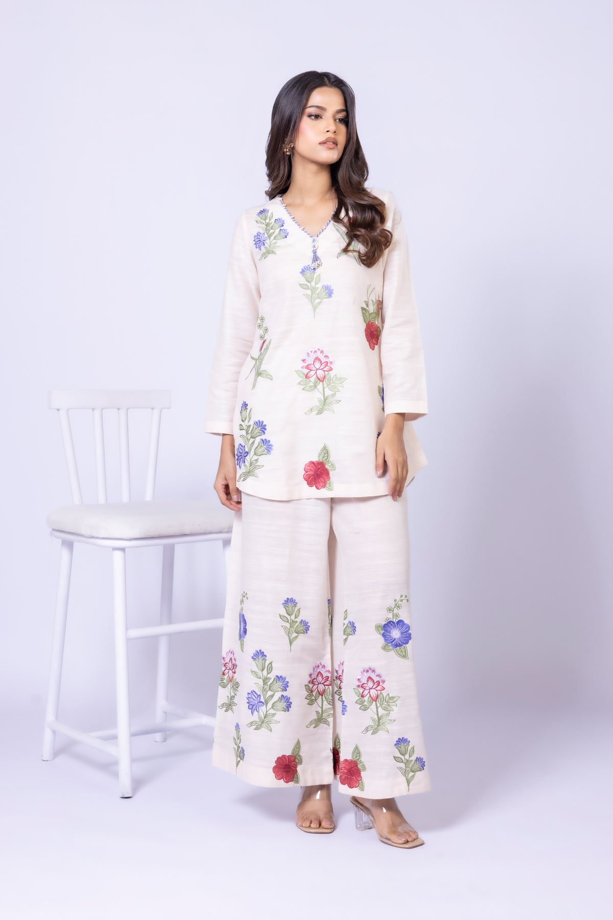 Embroidered Textured Cotton Kurta - 25-10-11E1-09TB-VG