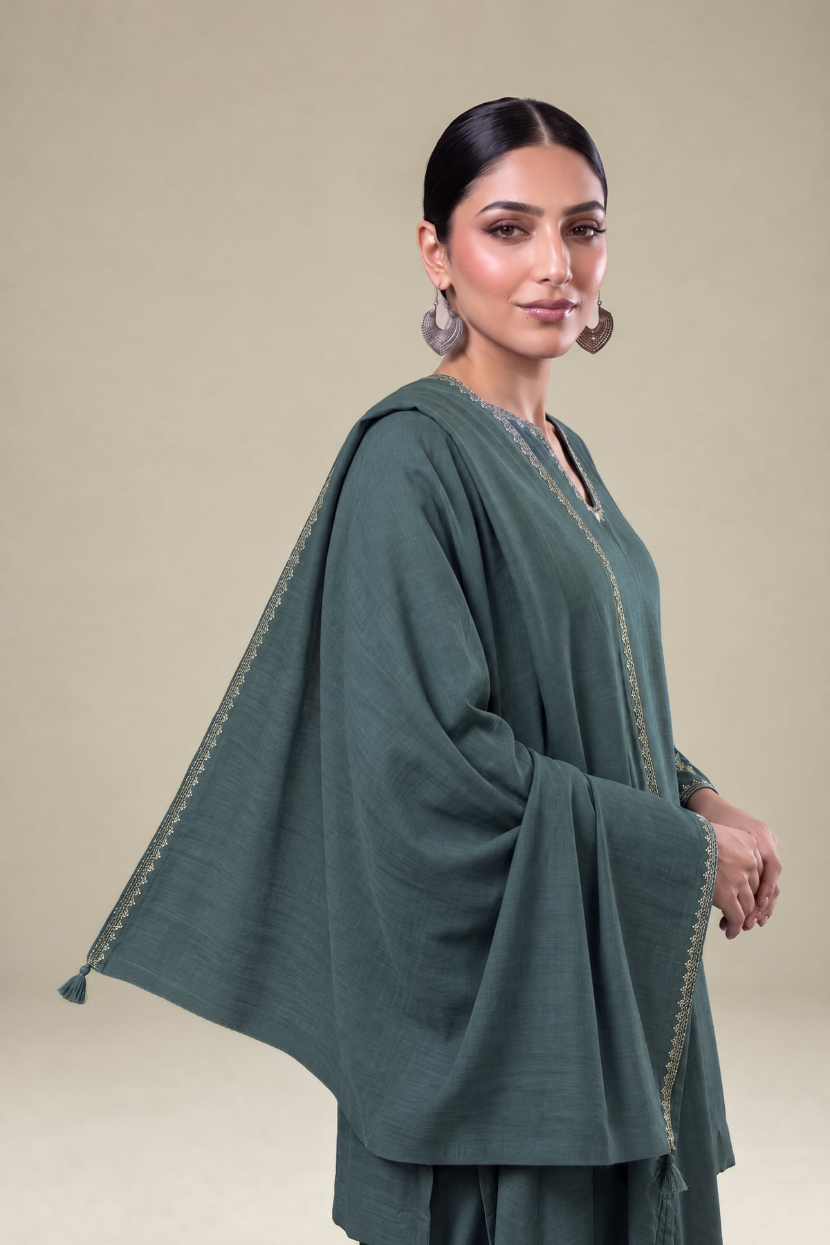 Embroidered Light Khaddar Blue Solid Dupatta - 1-26-325-A-B1-VG