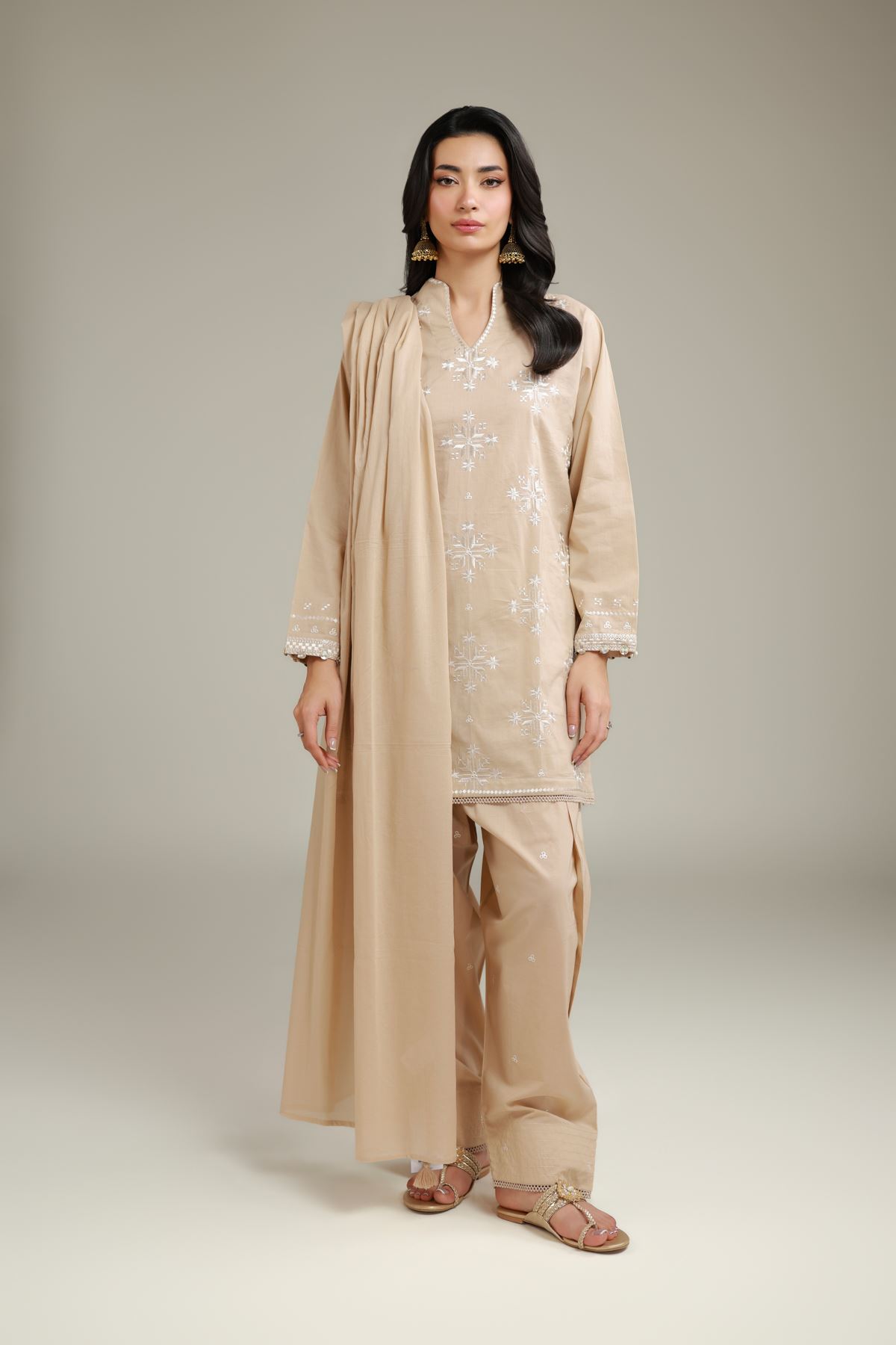 Embroidered Lawn Embroidered Beige Dupatta - 1-26-120-A-B-VG