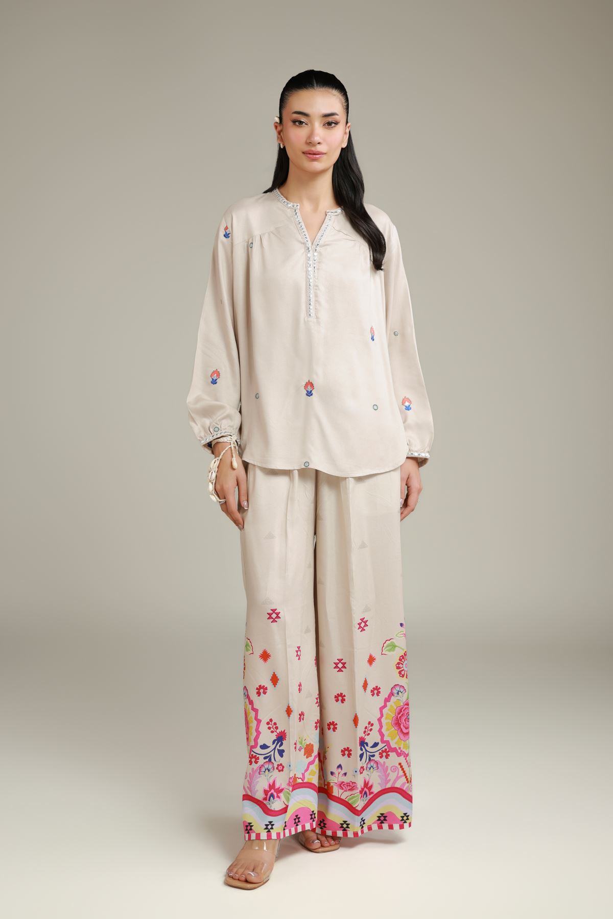 Embroidered Viscose Crepe Tunic - 2-26-202-A-D-VG