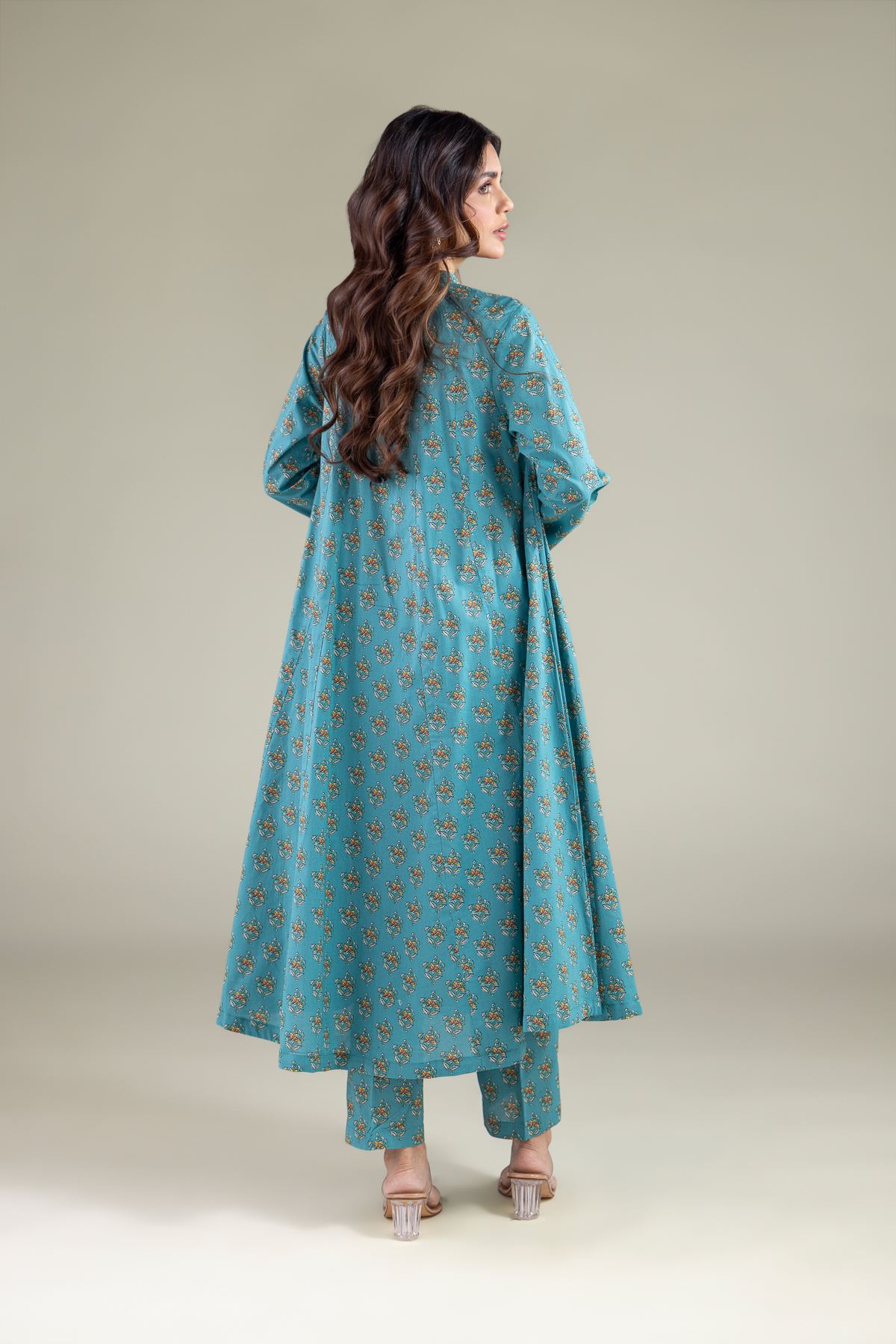 Printed Cambric Floral V-Neck Kurta - 1-26-140-A-H-VG