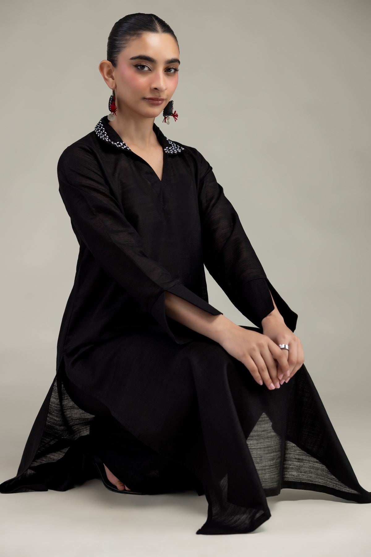 Dyed Textured Cotton Longline Cotton Kurta - T-A11-26-118FI2-VG