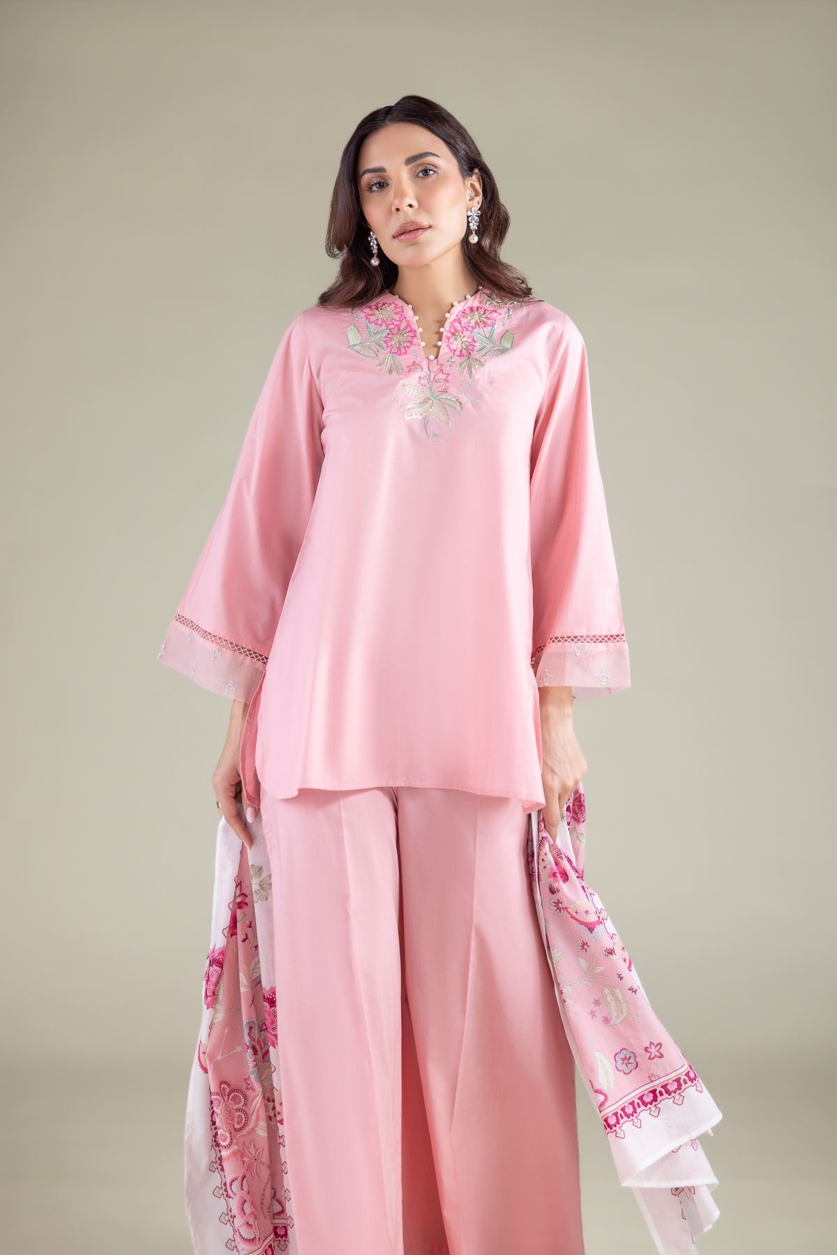 Embroidered Cambric Kurta - 2-26-101-A-B-VG
