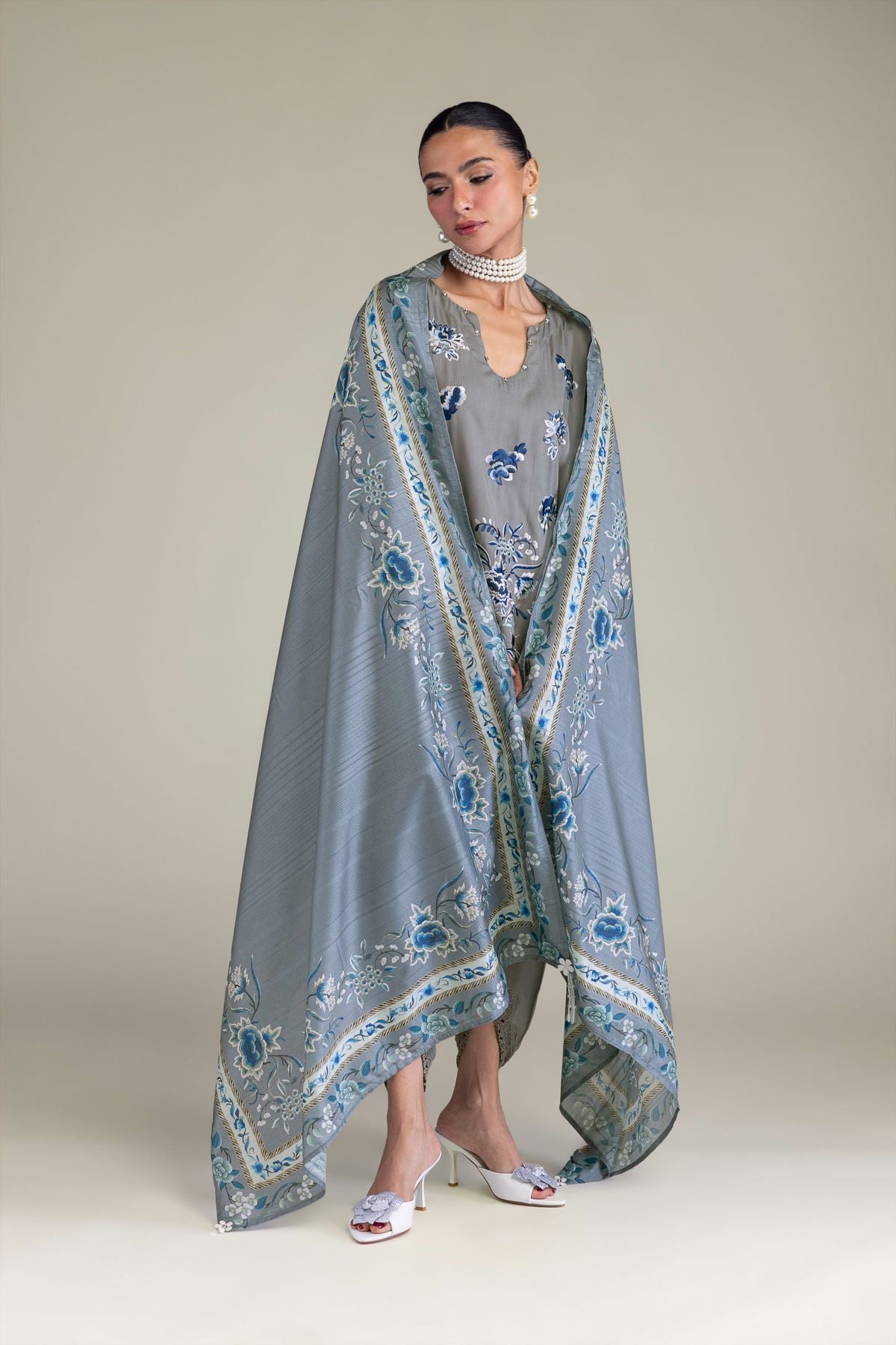 Embroidered Polyester Silk Floral Silk Dupatta - 2-26-206-A-G1-VG