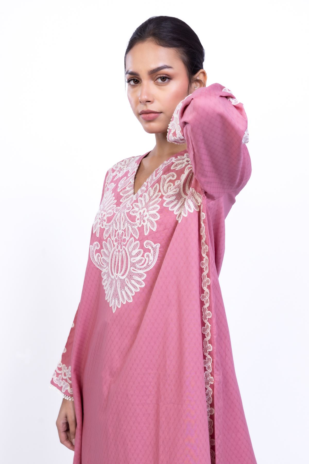 Embroidered Cotton Dobby Floral Embroidered Kurta - 2-26-106-A-B-VG
