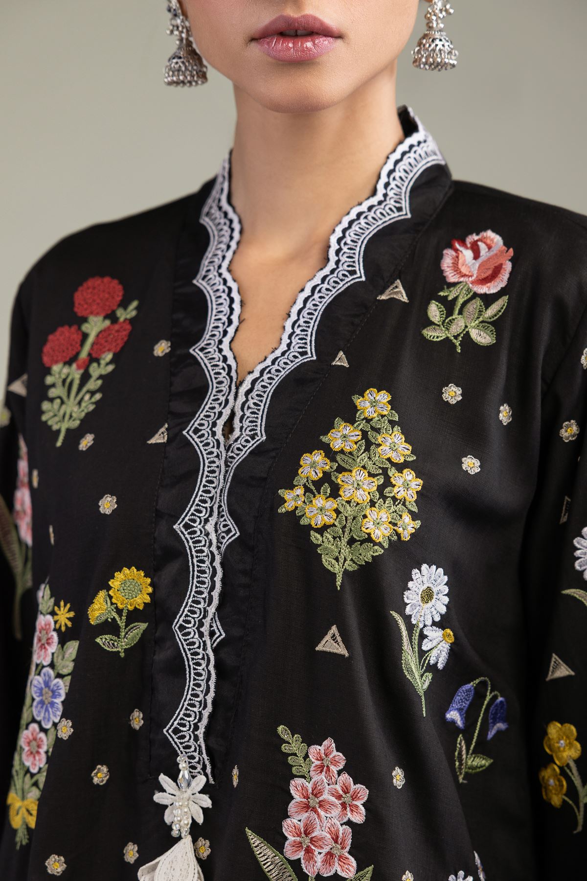 Embroidered Raw Silk Black Silk Kurta - 2-26-206-B-B1-VG