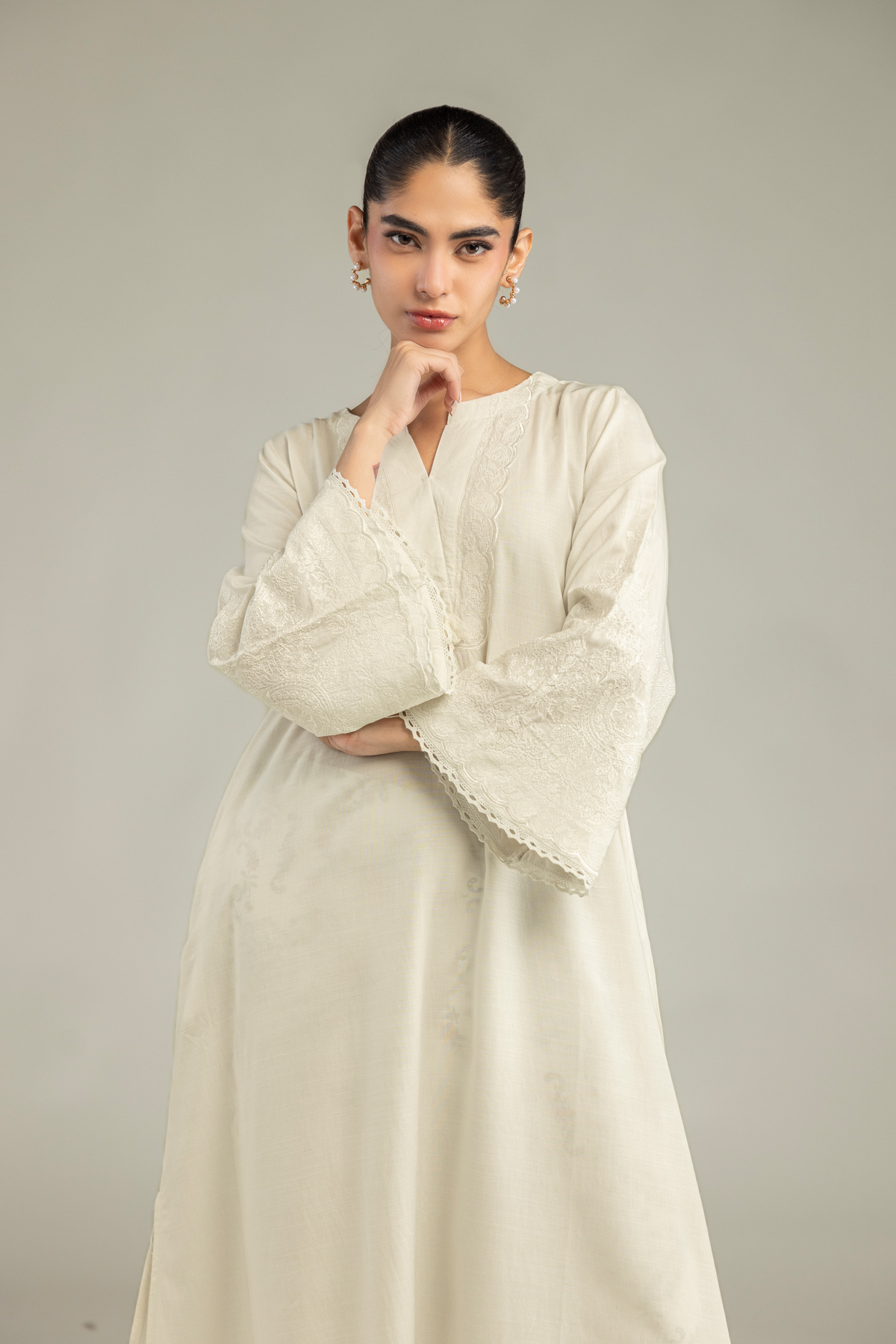 Embroidered Raw Silk Off-White Silk Kurta - 1-26-102-A-F-VG
