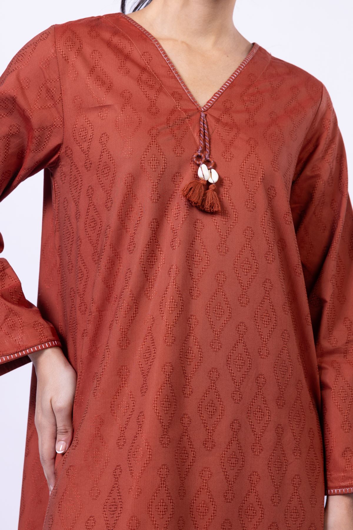 Dyed Jacquard Kurta - 25-09-11E11-10TA-VG