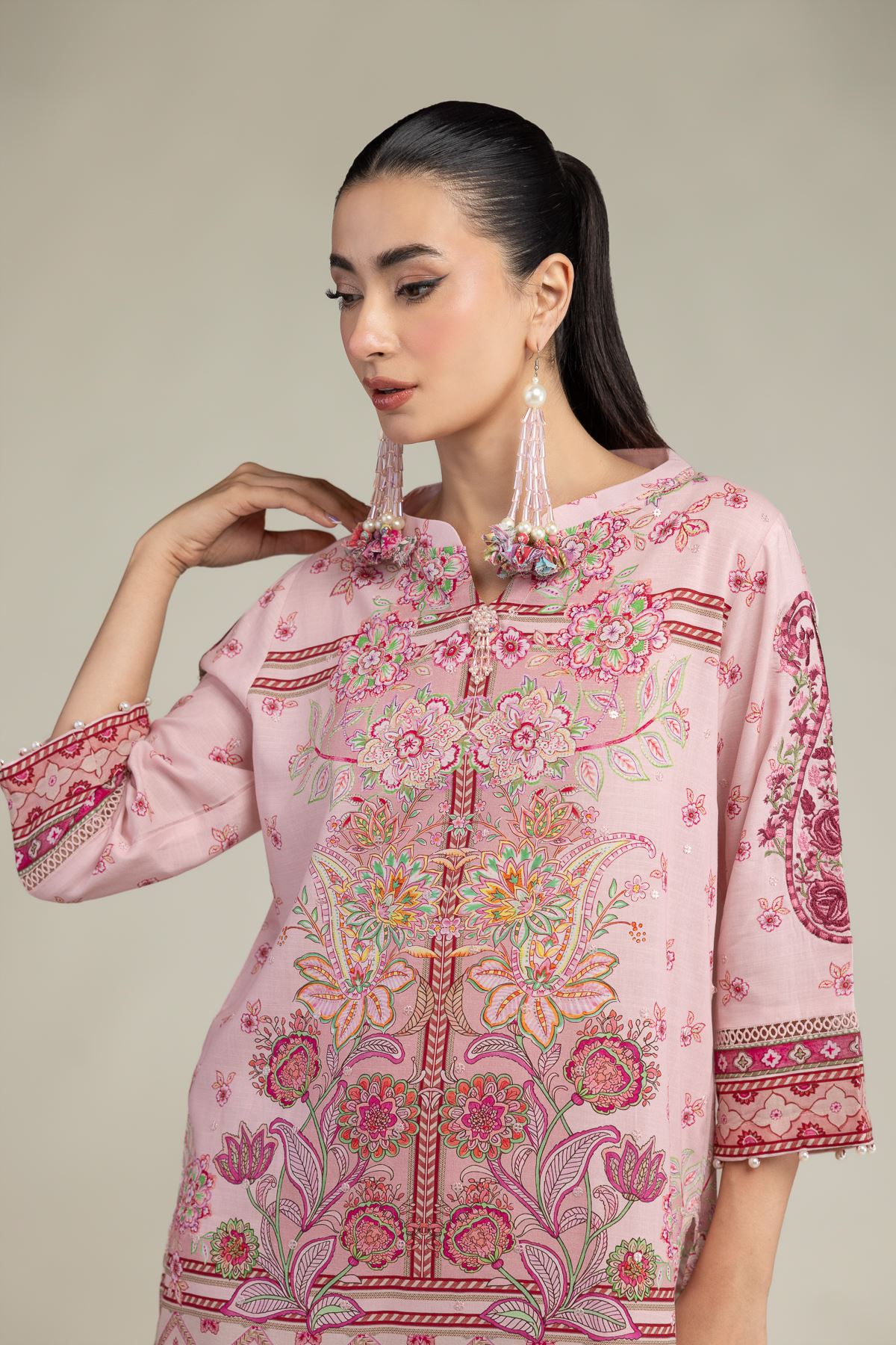 Embroidered Raw Silk Short Floral Kurta - 1-26-231-A-C1-VG