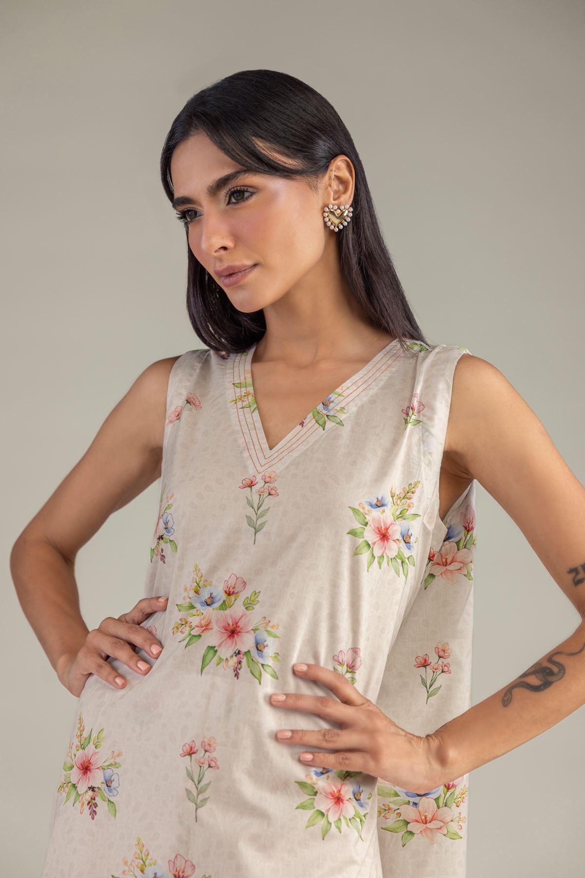 Printed Cambric Sleeveless Cambric Kurta - 12-26-301-A-E1-VG