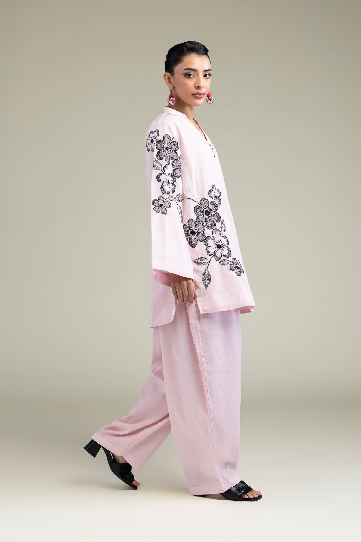 Embroidered Cotton Dobby Floral Pink Kurta - T-A11-26-101FH1-VG