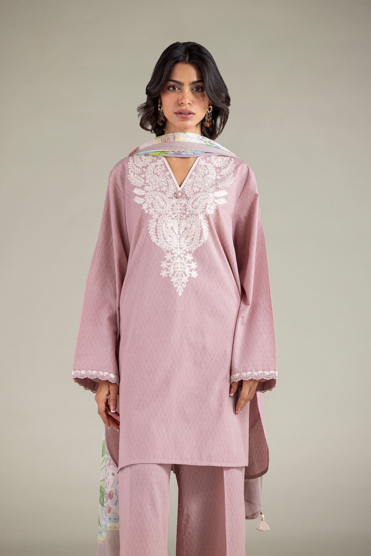 Embroidered Cotton Dobby Tailored Cotton 3-Piece - T-A11-26-104FB2-VG