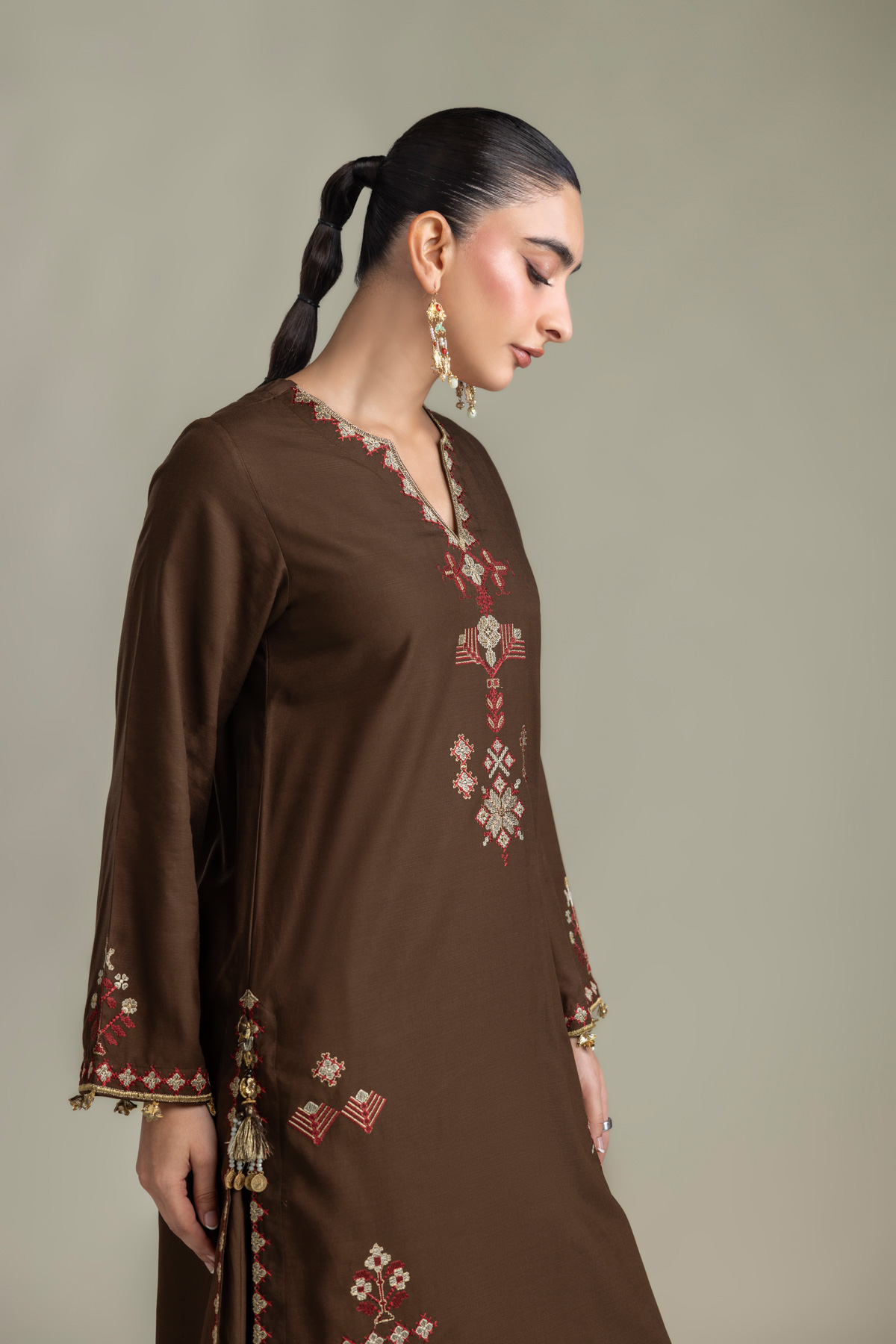 Embroidered Raw Silk Embroidered Silk Kurta - 2-26-418-A-H1-VG