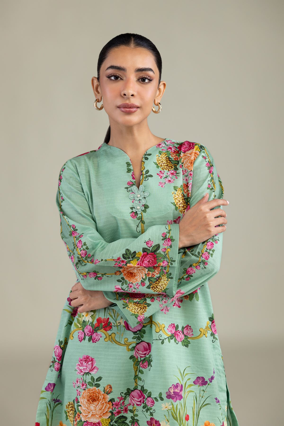 Printed Cotton Dobby Mint Dobby Kurta - 1-26-220-B-E1-VG