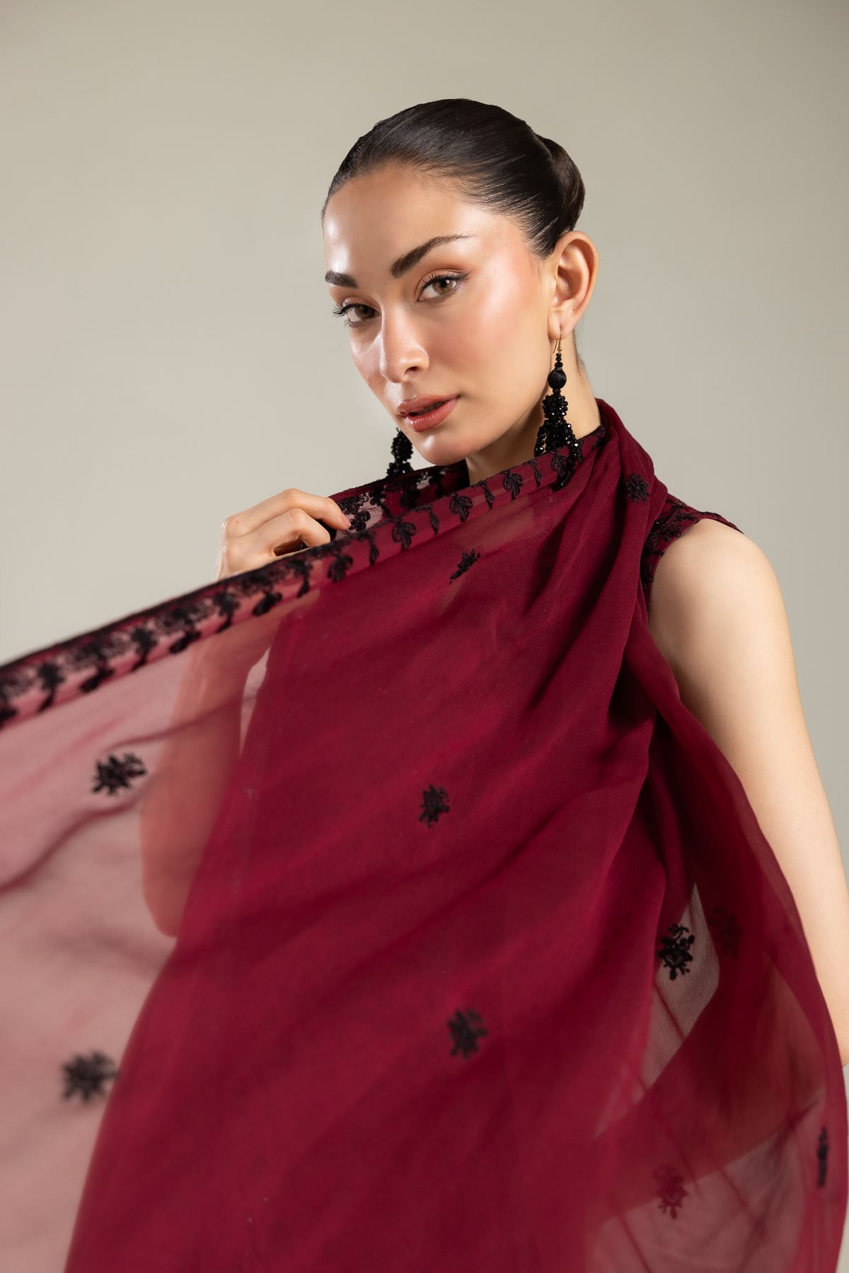Embroidered Raw Silk 3 Piece Co-ord Set - T-A112-26-106EC1-VG