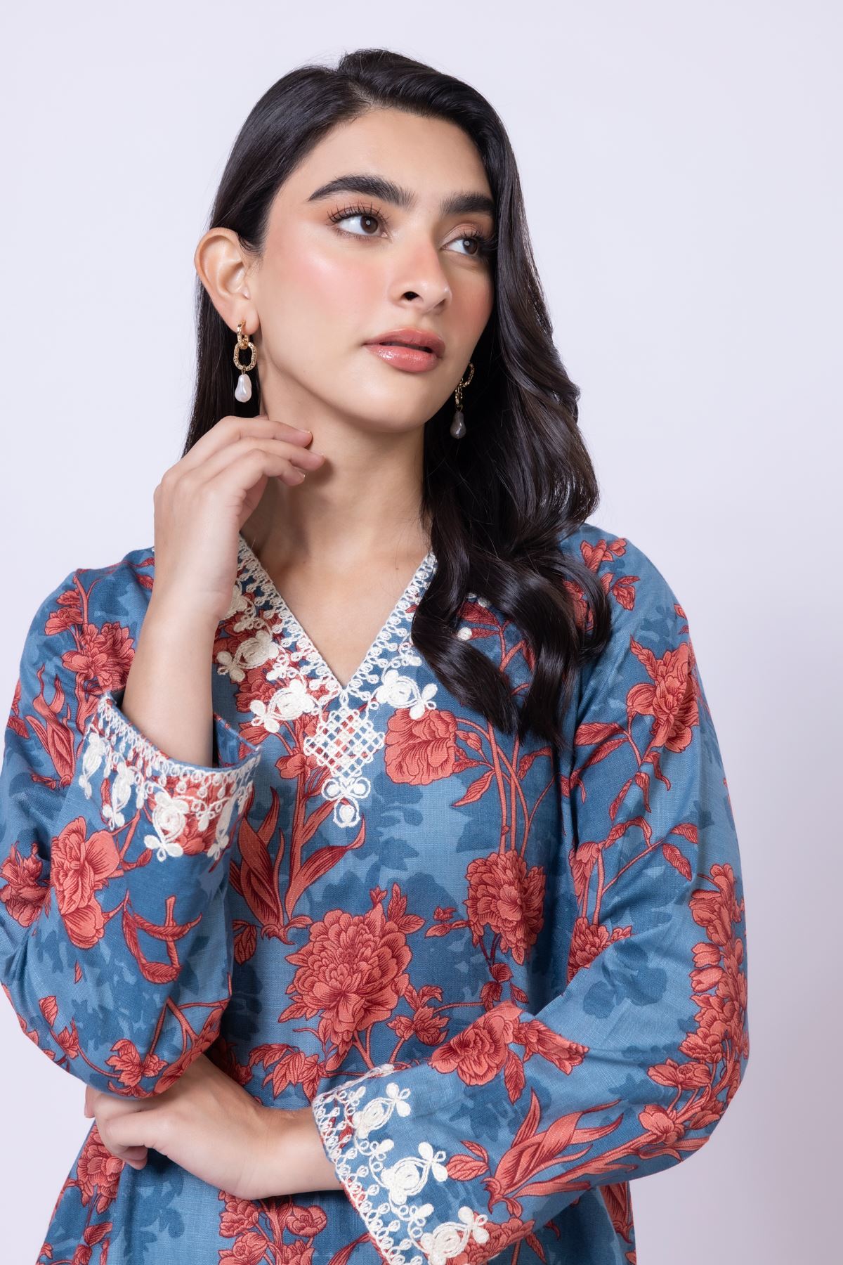 Embroidered Heavy Textured Cotton Kurta - 25-10-11E12-03TB-VG