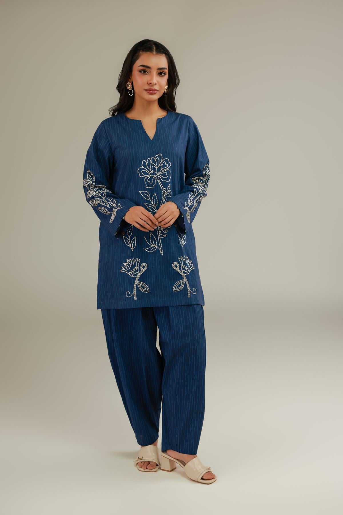 Embroidered Cotton Dobby Blue Cotton Kurta - 1-26-128-A-A-VG