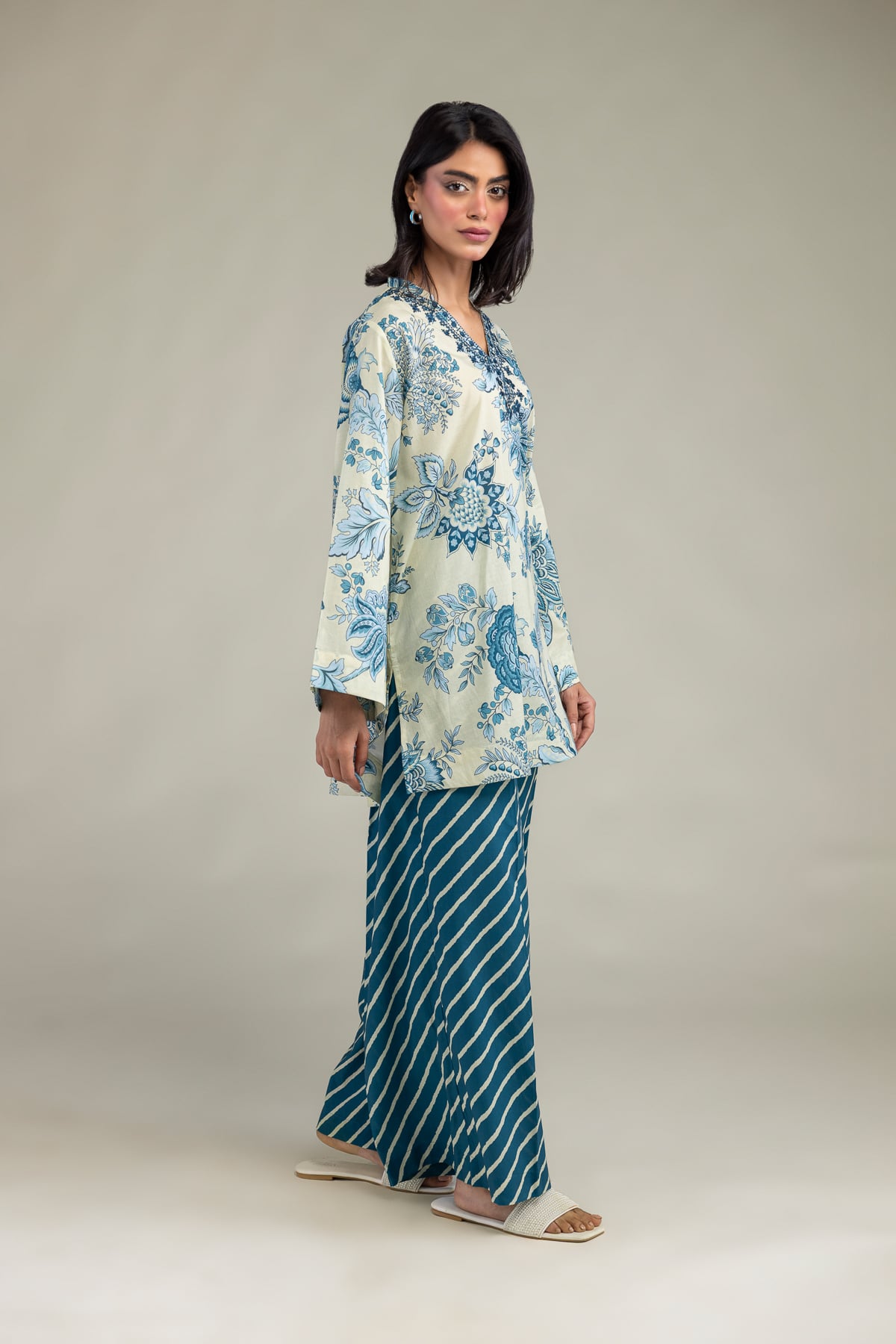 Embroidered Cambric Printed Cambric Pants - 1-26-102-A-F-VG