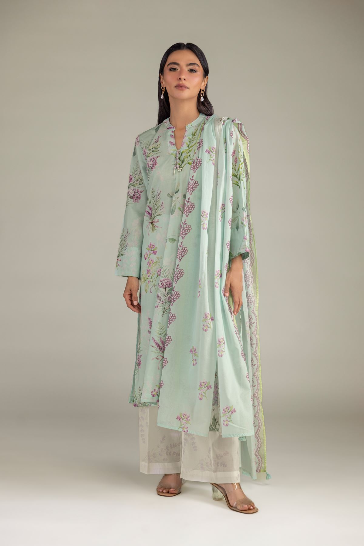 Printed Lawn Mint Lawn Dupatta - 1-26-102-A-F-VG